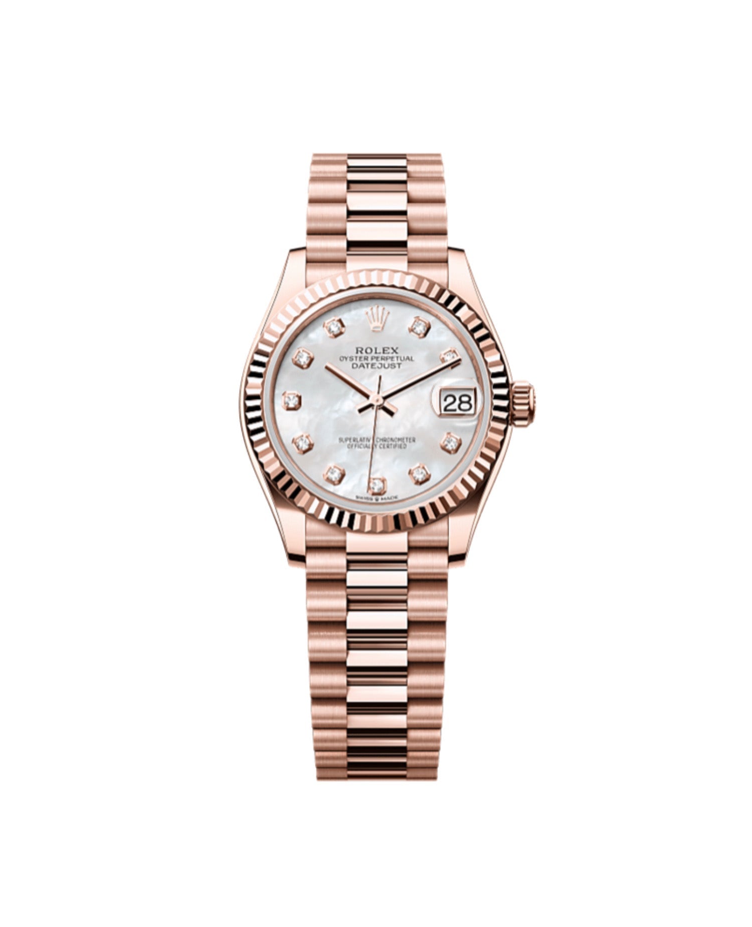 Rolex Datejust 31 Oyster, 31 mm, Everose gold, White Mother-Of-Pearl