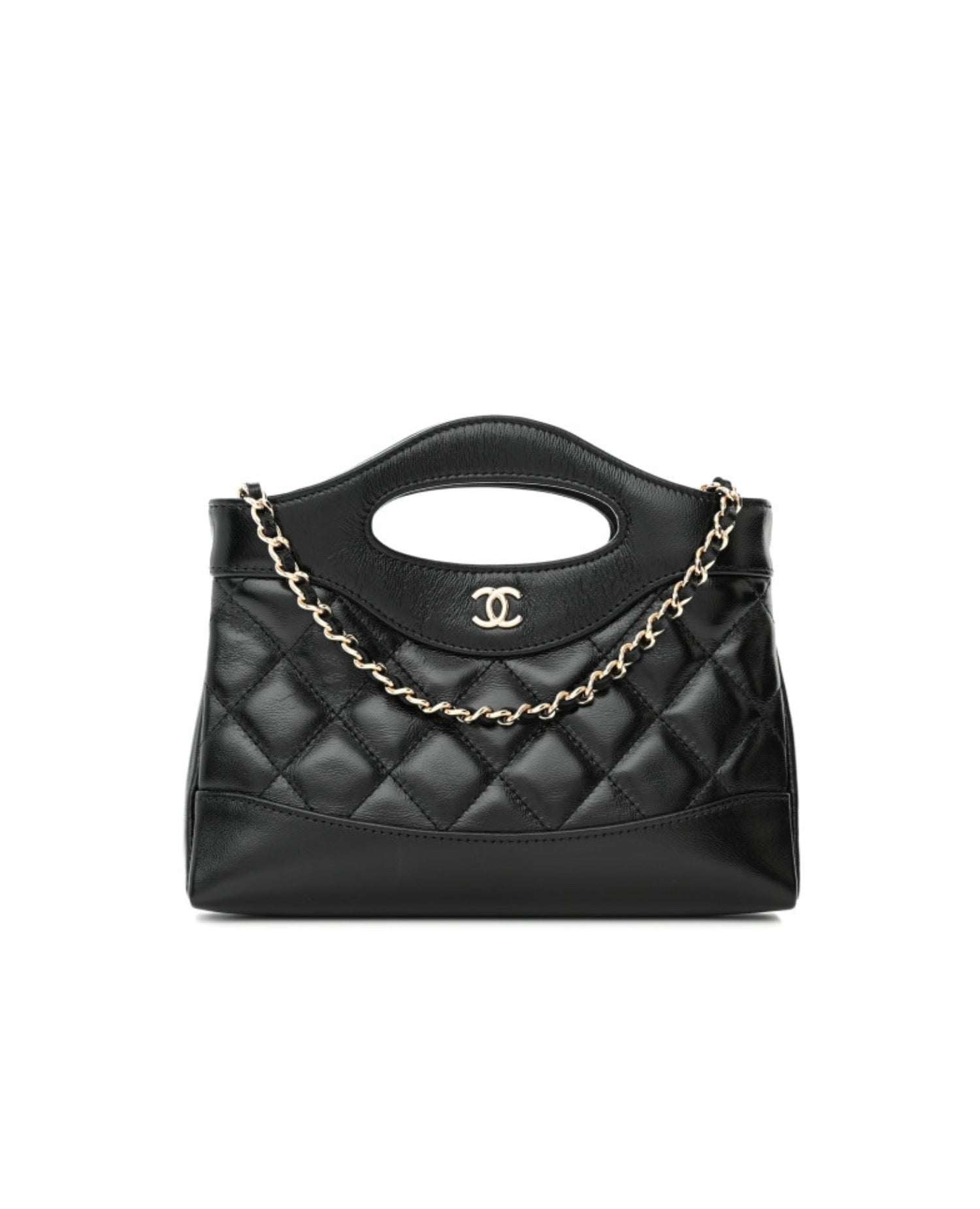 Coco Shiny Nano 31 Shopping Leather Bag Black