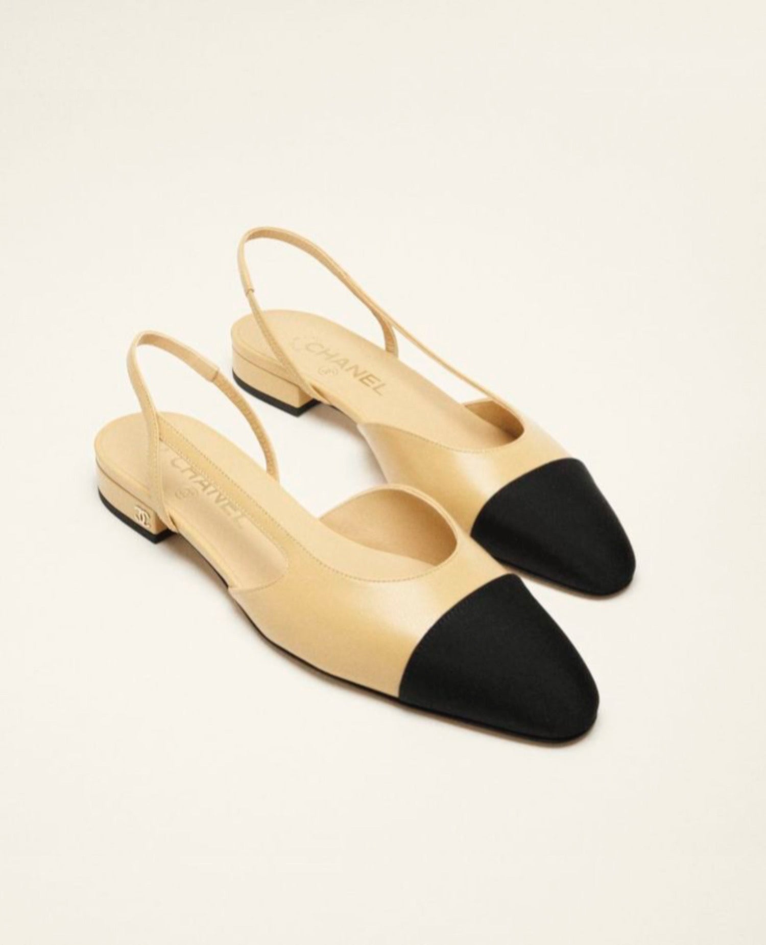 Coco Slingbacks Goatskin & Grosgrain Beige & Black