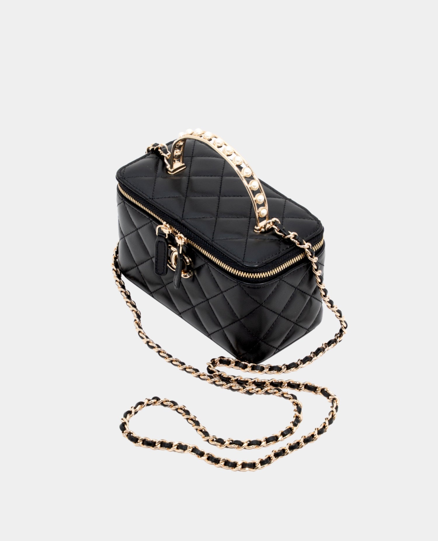 Coco Top Handle Pearl Vanity Bag Black