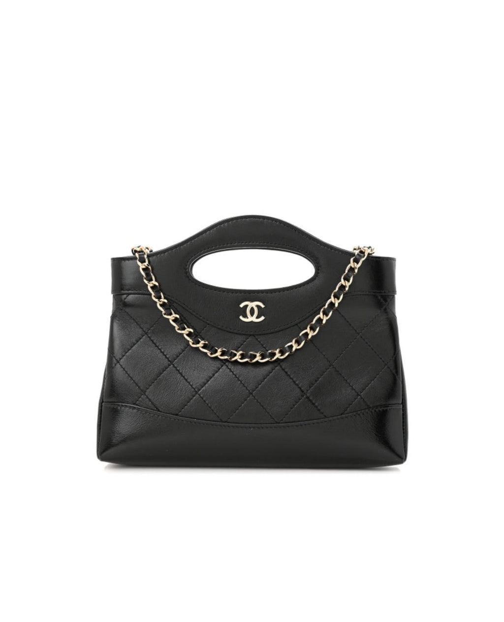 Coco Shiny Nano 31 Shopping Bag Calfskin Black