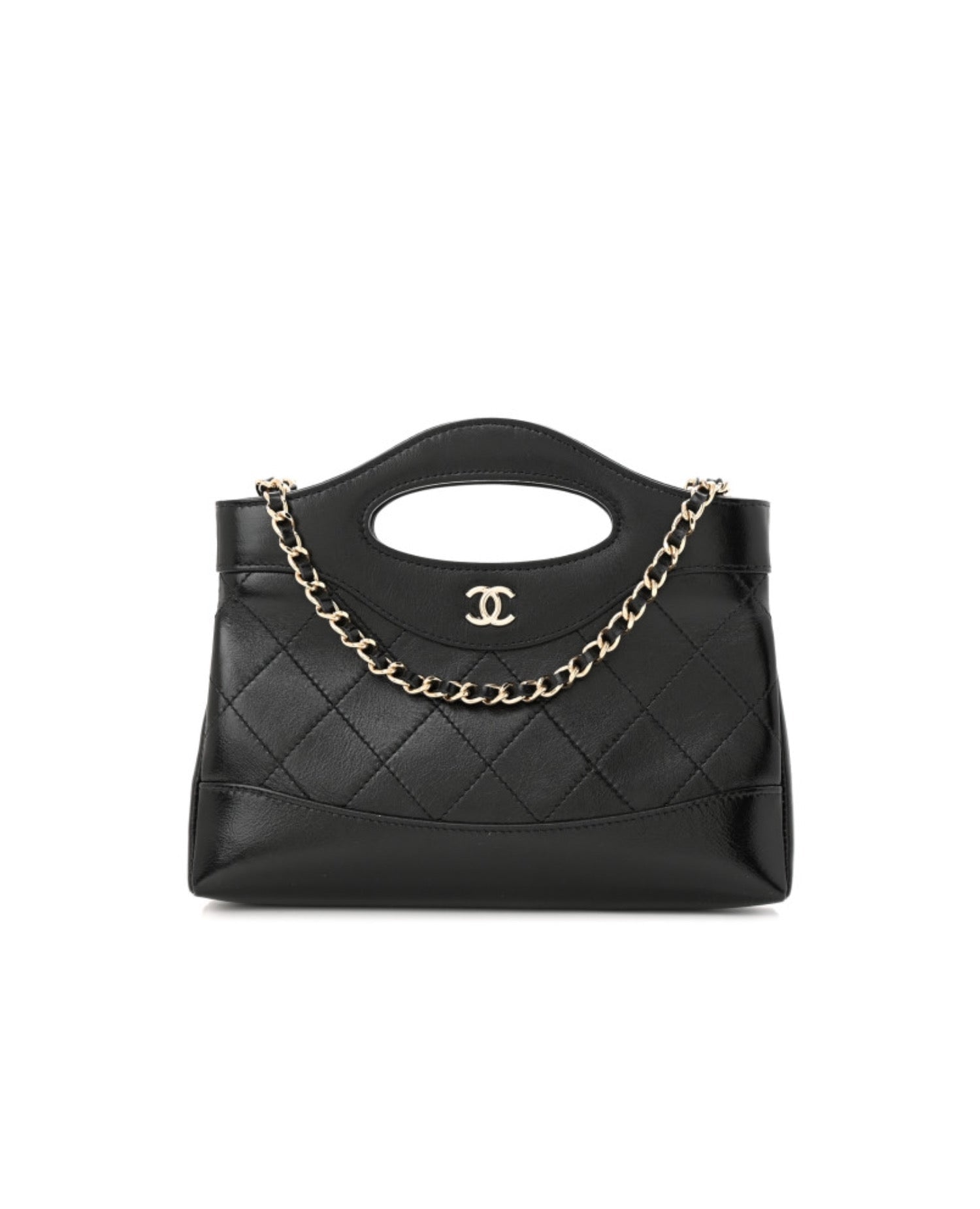 Coco Shiny Nano 31 Shopping Bag Calfskin Black