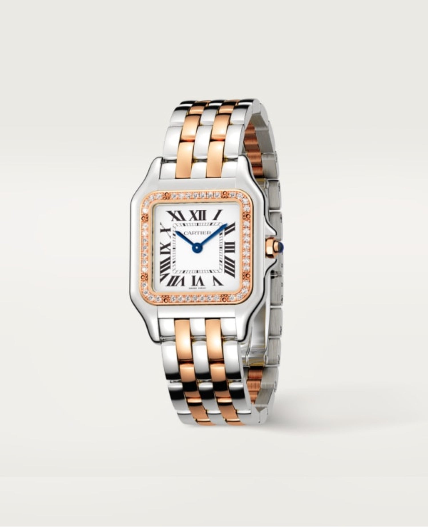 Panthère DE Cartier Watch, Medium Model, Diamonds, Rose Gold/Steel