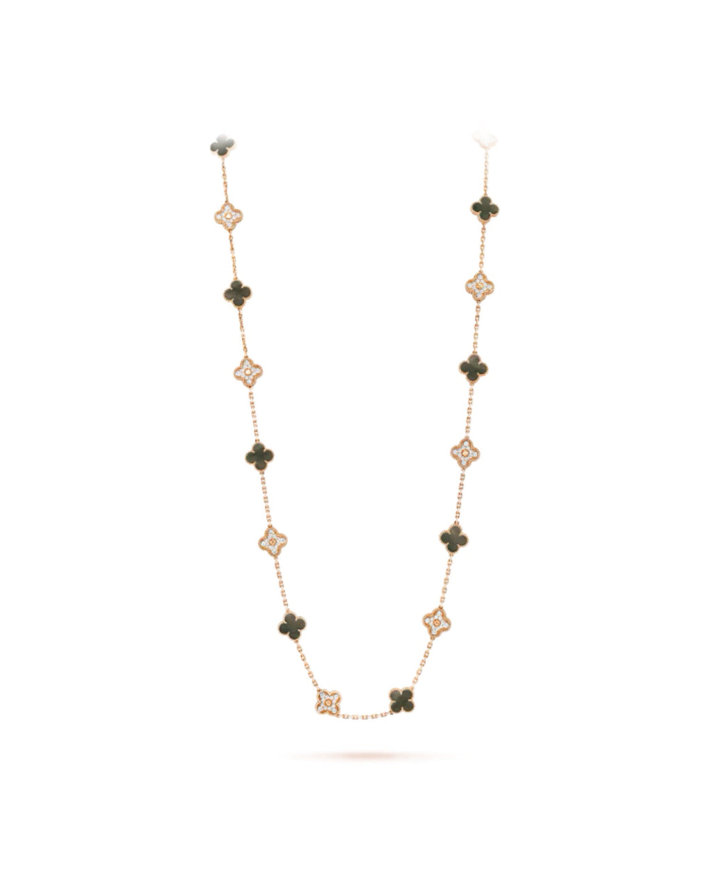Van Cleef Vintage Alhambra long necklace, 20 motifs, rose gold, Diamond, Mother-of-pearl