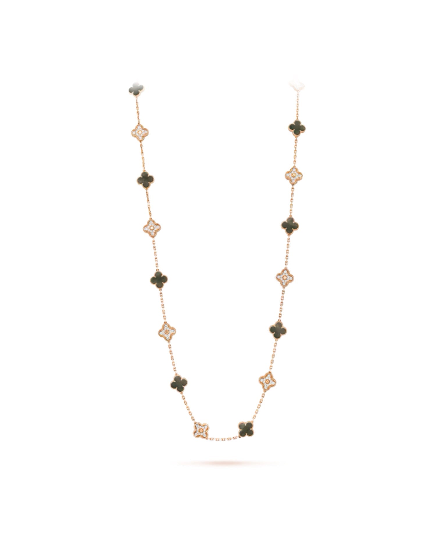 Van Cleef Vintage Alhambra long necklace, 20 motifs, rose gold, Diamond, Mother-of-pearl