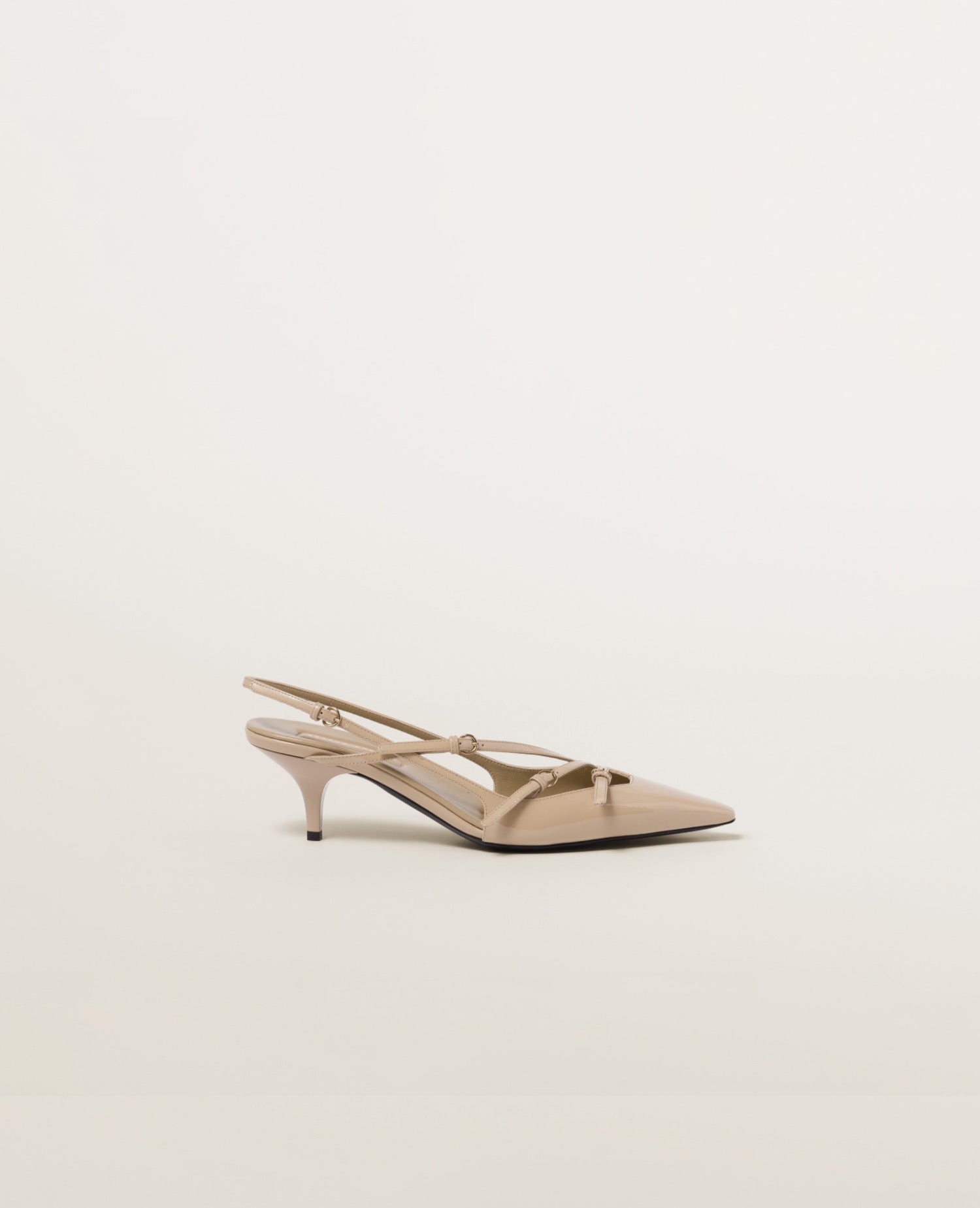 Miu Miu Patent leather slingbacks with buckles Beige