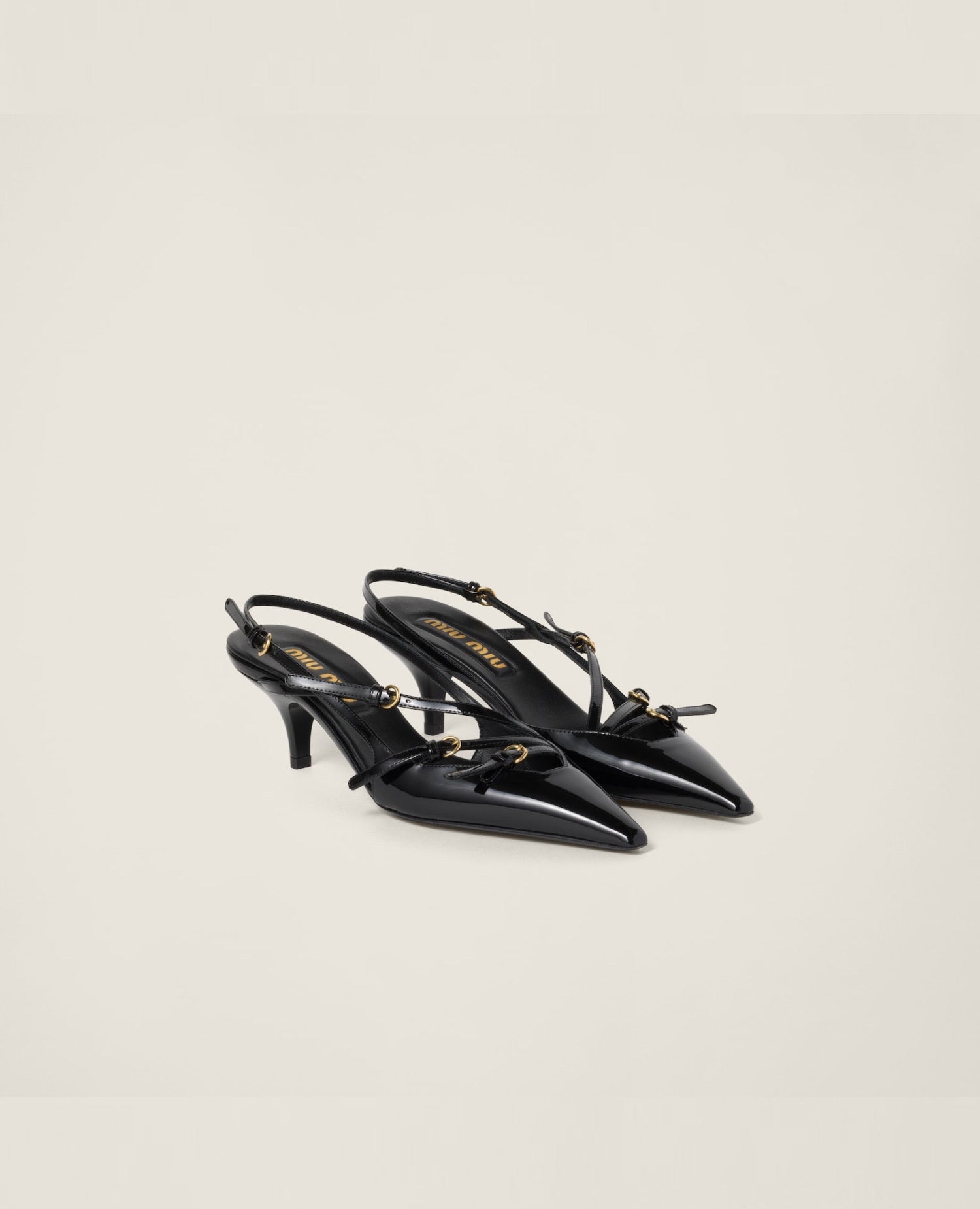 Miu Miu Patent leather slingbacks with buckles Black