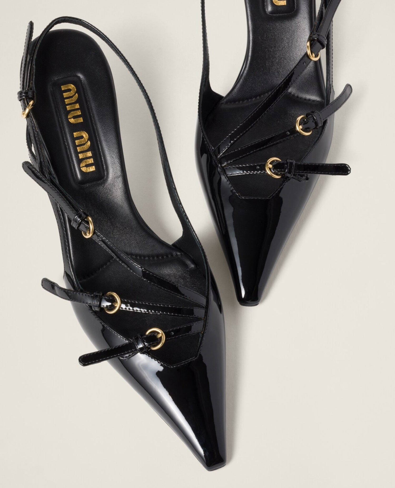 Miu Miu Patent leather slingbacks with buckles Black