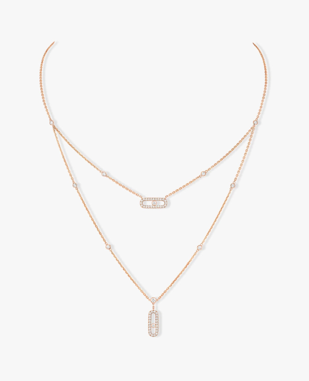 Messika Move Uno 2 Rows Pavé Necklace Rose Gold