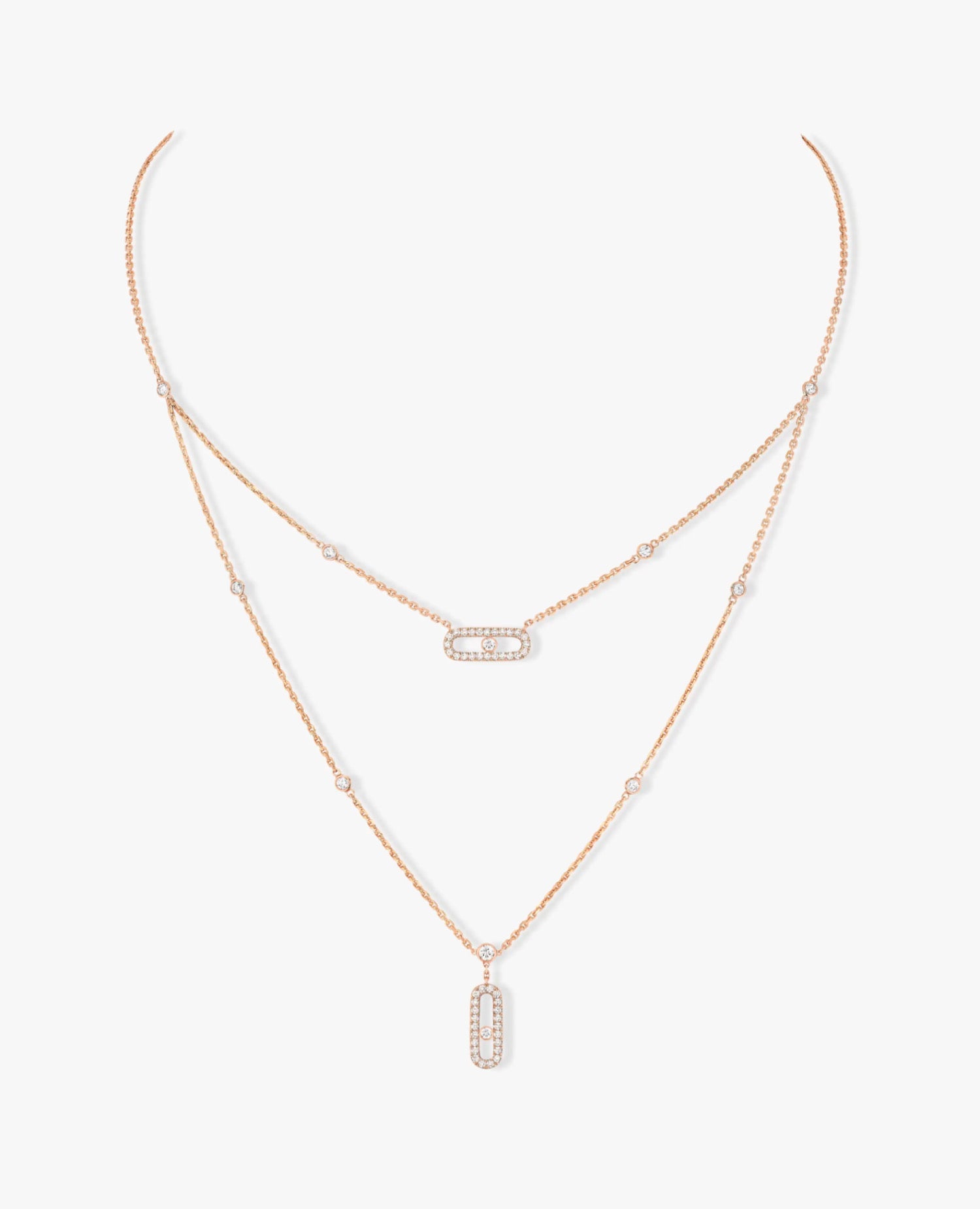 Messika Move Uno 2 Rows Pavé Necklace Rose Gold