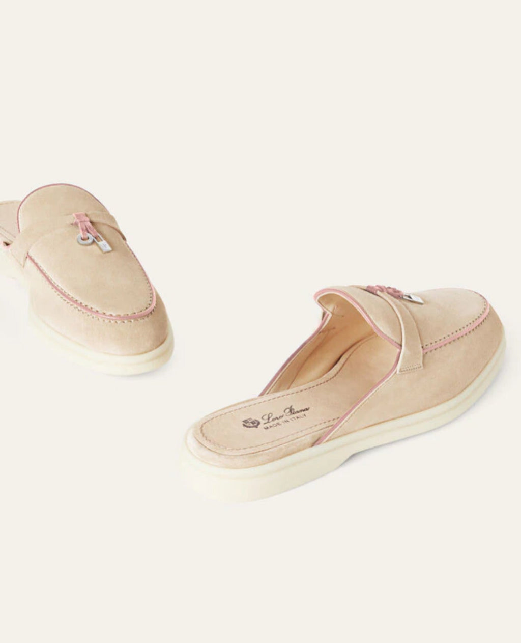 Loro Piana Babouche Charms Walk Loafers Pink Sand