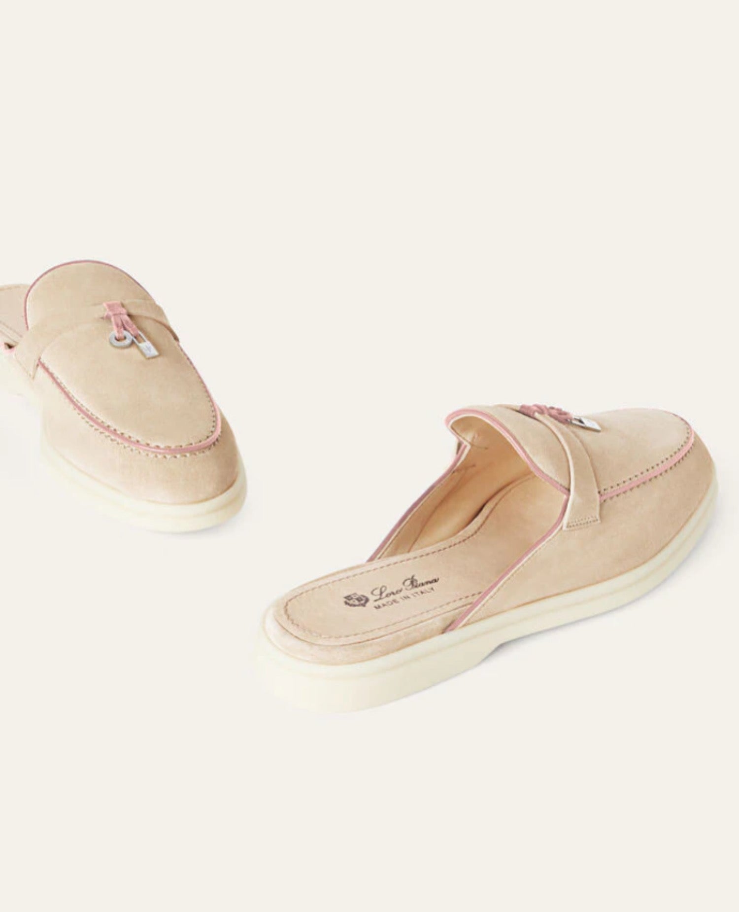 Loro Piana Babouche Charms Walk Loafers Pink Sand