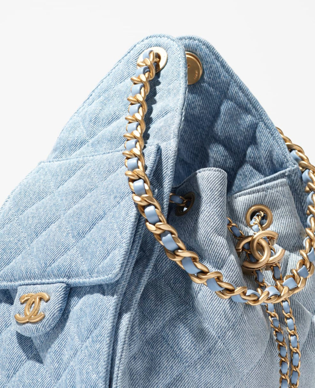 Coco 25 Small Handbag Washed Denim & Gold-Tone Metal Blue