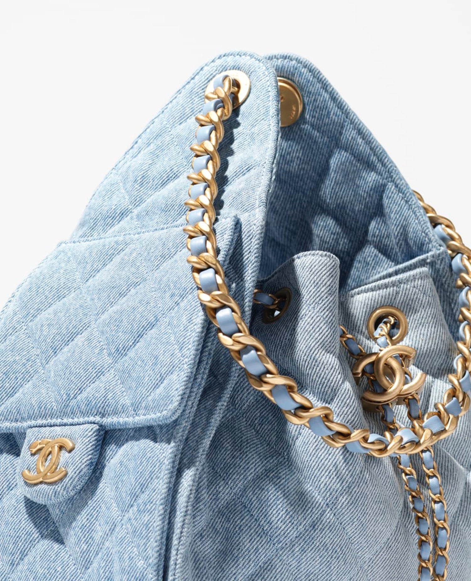 Coco 25 Small Handbag Washed Denim & Gold-Tone Metal Blue