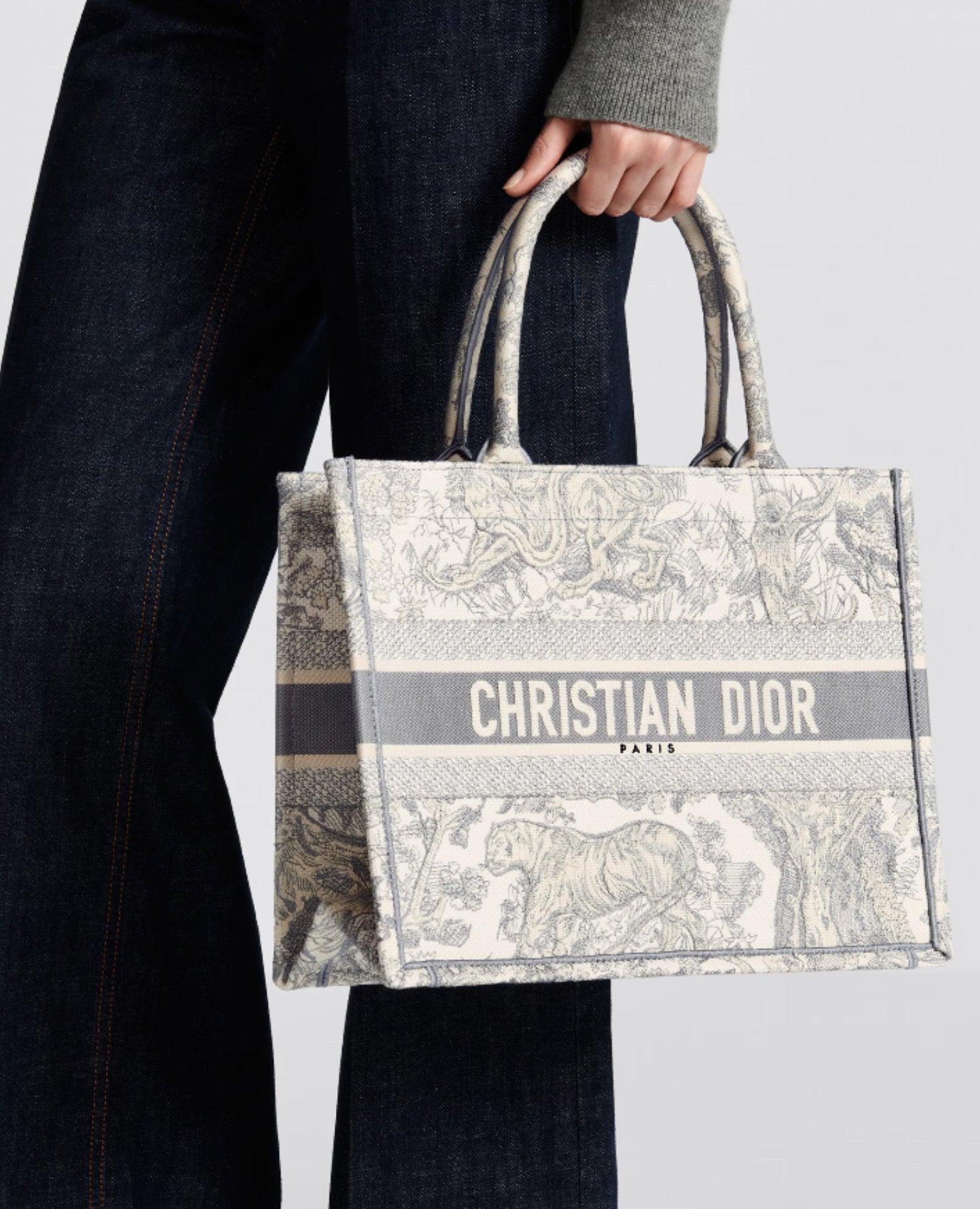 Christian Dior Medium Dior Book Tote Ecue & Grey Toile