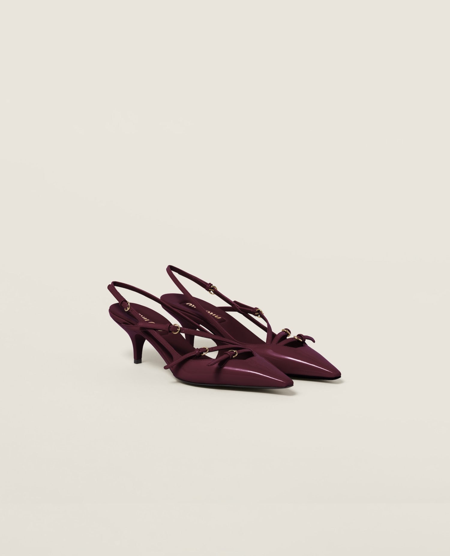 Miu Miu Patent leather slingbacks with buckles Crimson