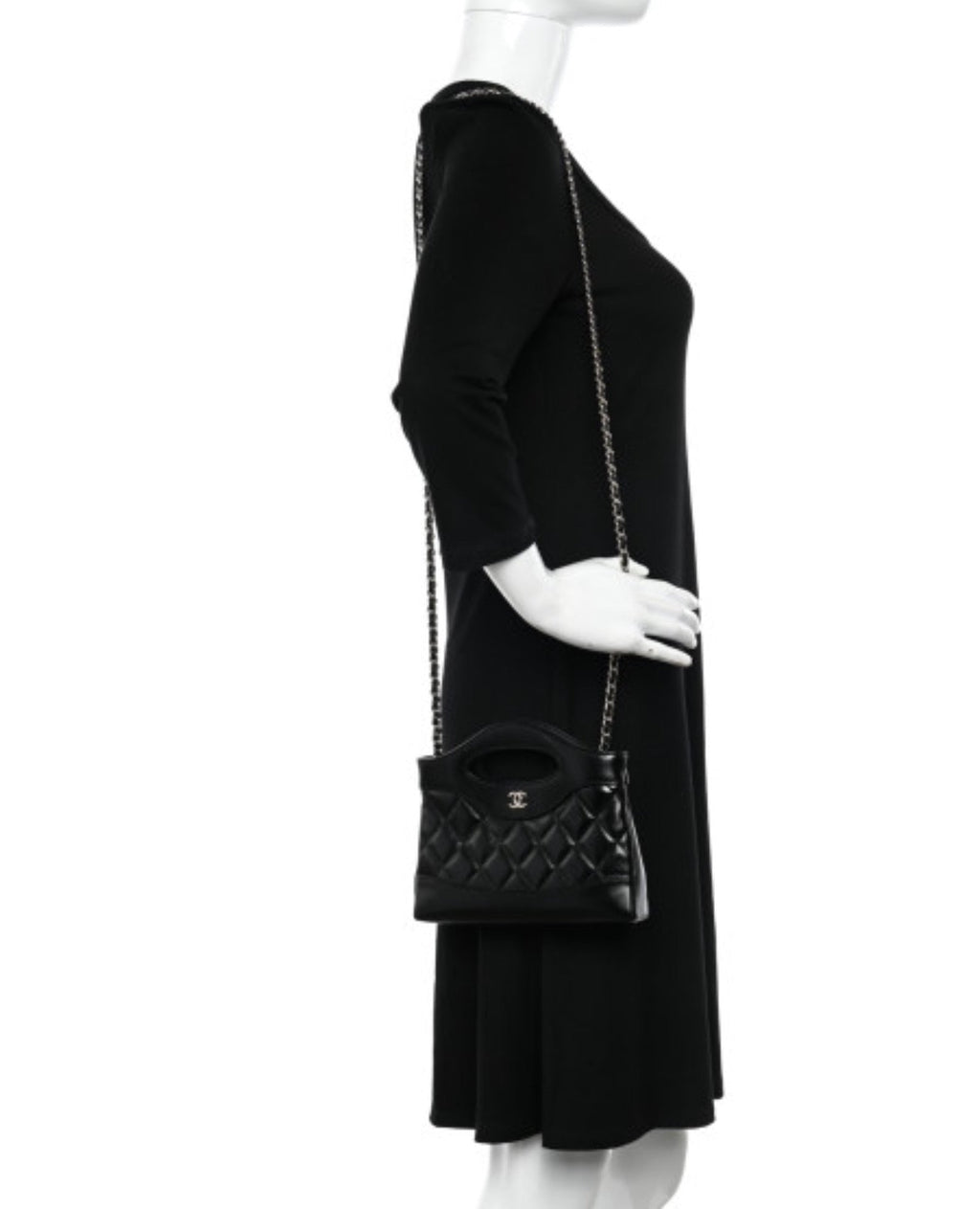 Coco Shiny Nano 31 Shopping Leather Bag Black