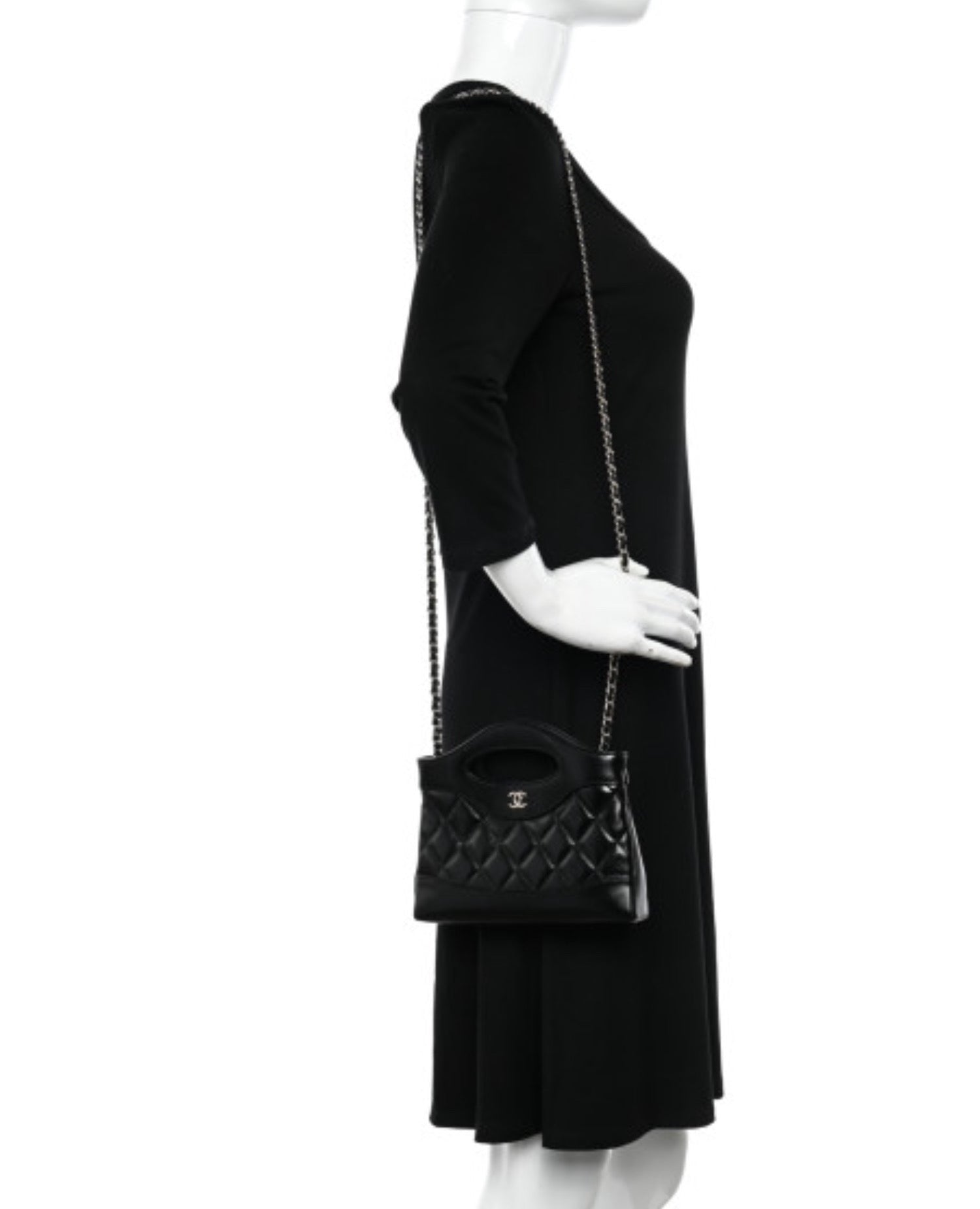 Coco Shiny Nano 31 Shopping Leather Bag Black