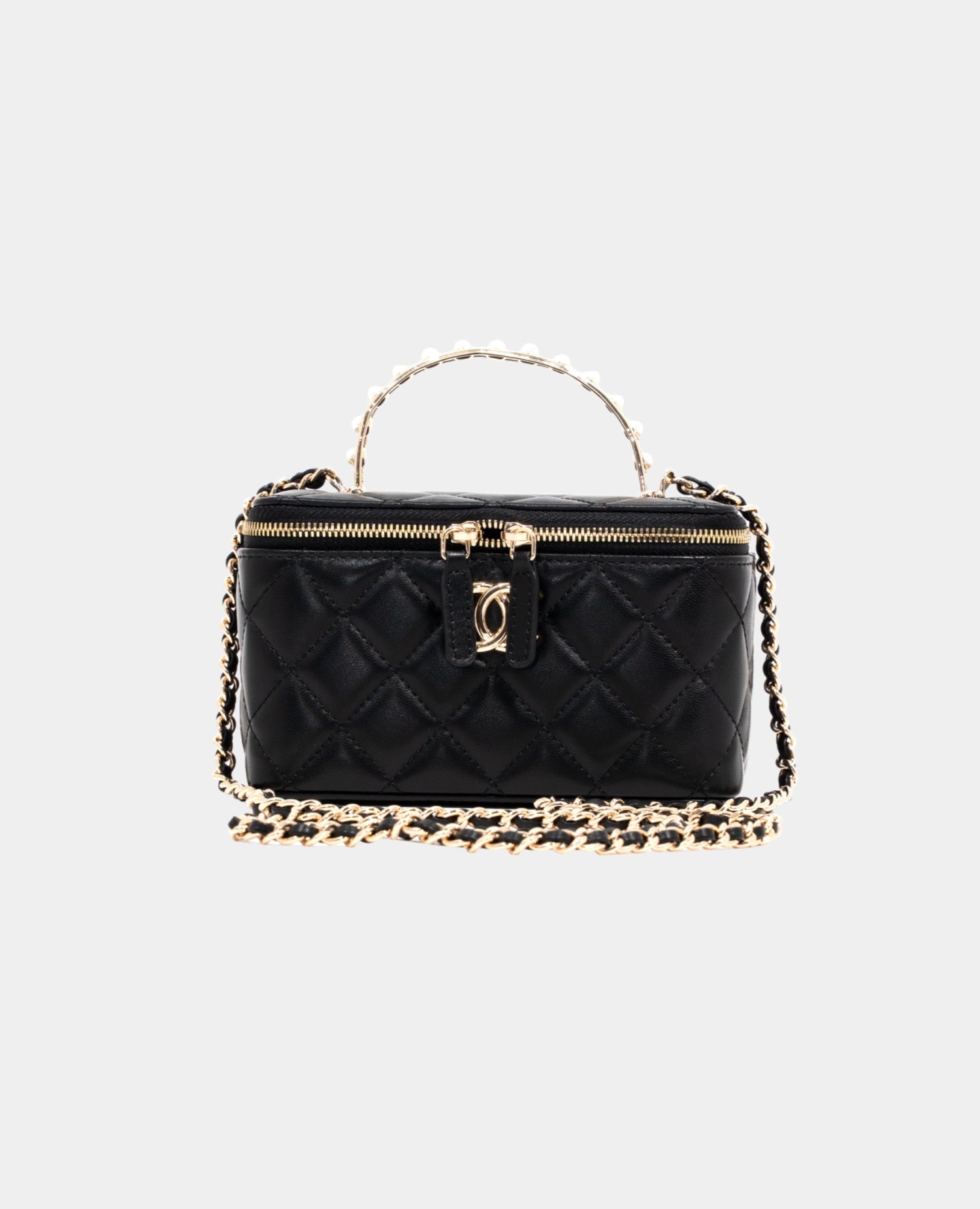 Coco Top Handle Pearl Vanity Bag Black