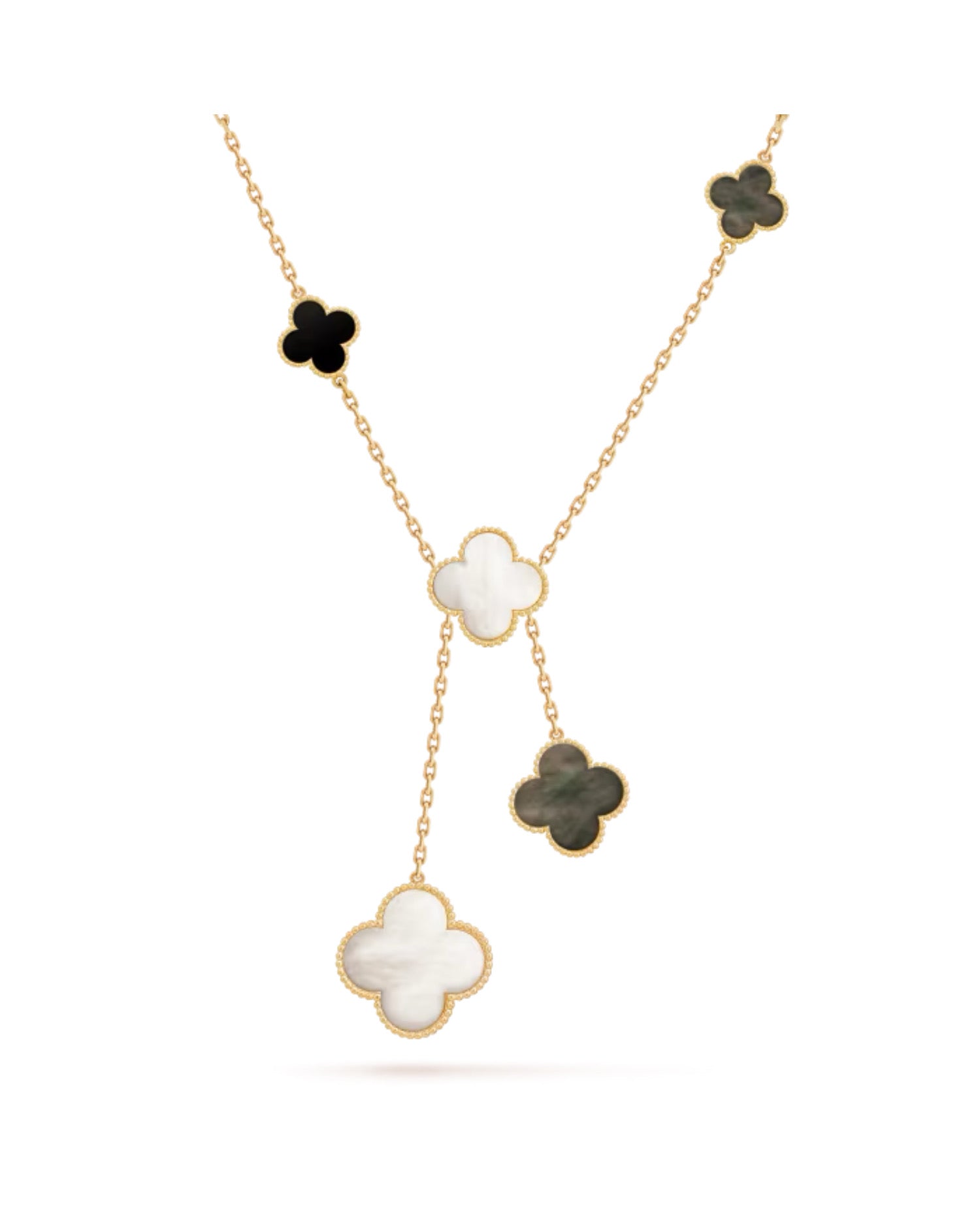 Van Cleef Magic Alhambra necklace, 6 motifs, yellow gold, Mother-of-pearl, Onyx