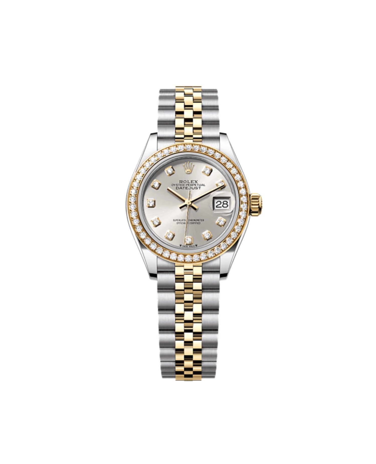 Rolex Lady-Datejust Oyster, 28 mm, Oystersteel, yellow gold and diamonds, Silver Diamont-Set