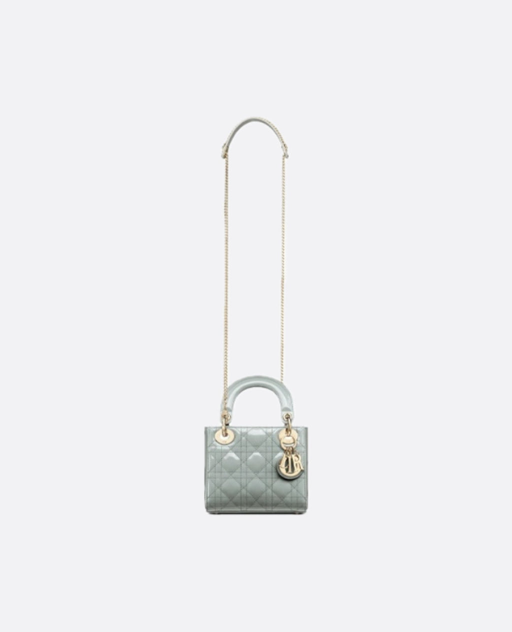Christian Dior Mini Lady Dior Bag Grey Cannage Patent