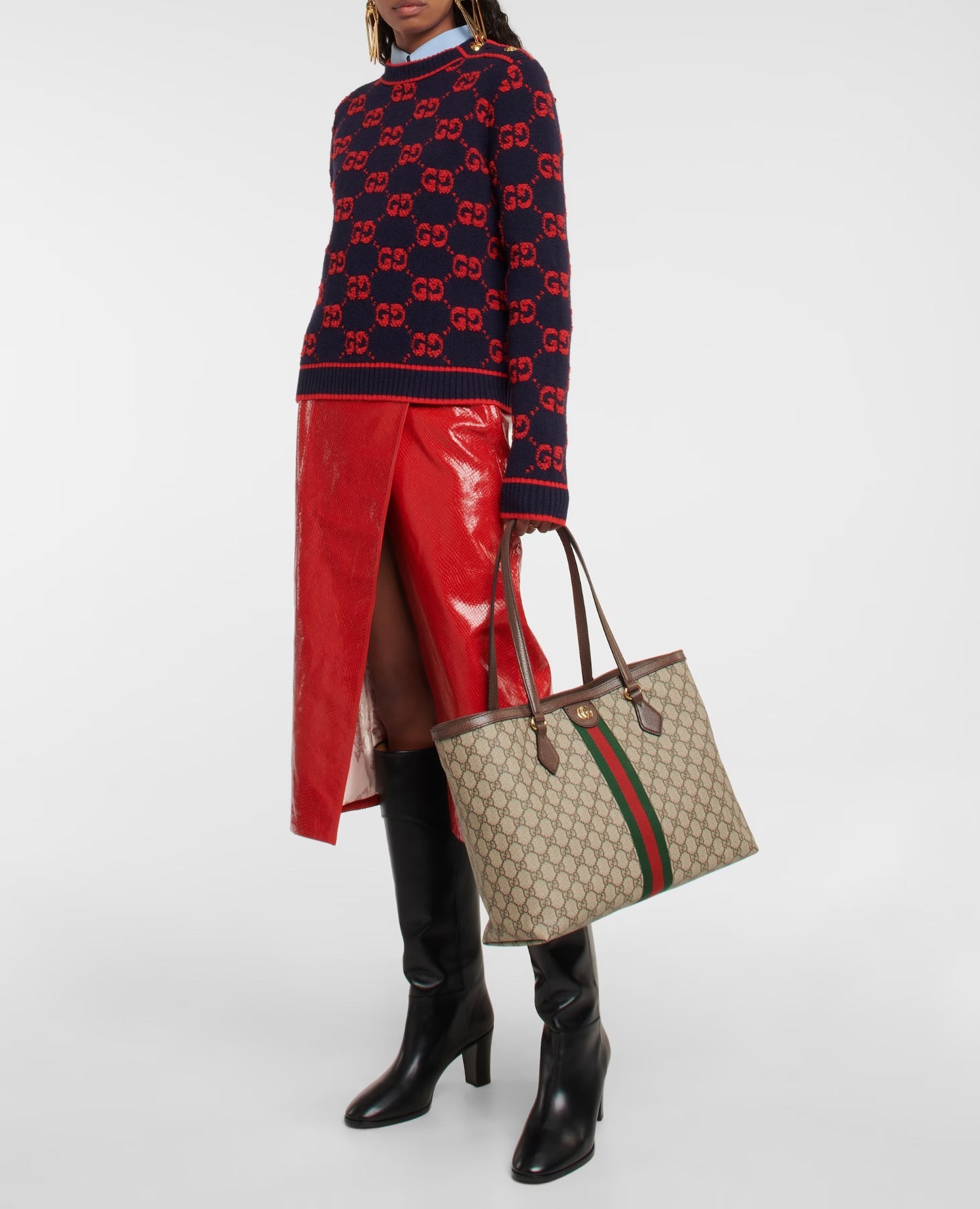 Gucci Ophidia GG Medium Tote Bag Beige & Ebony