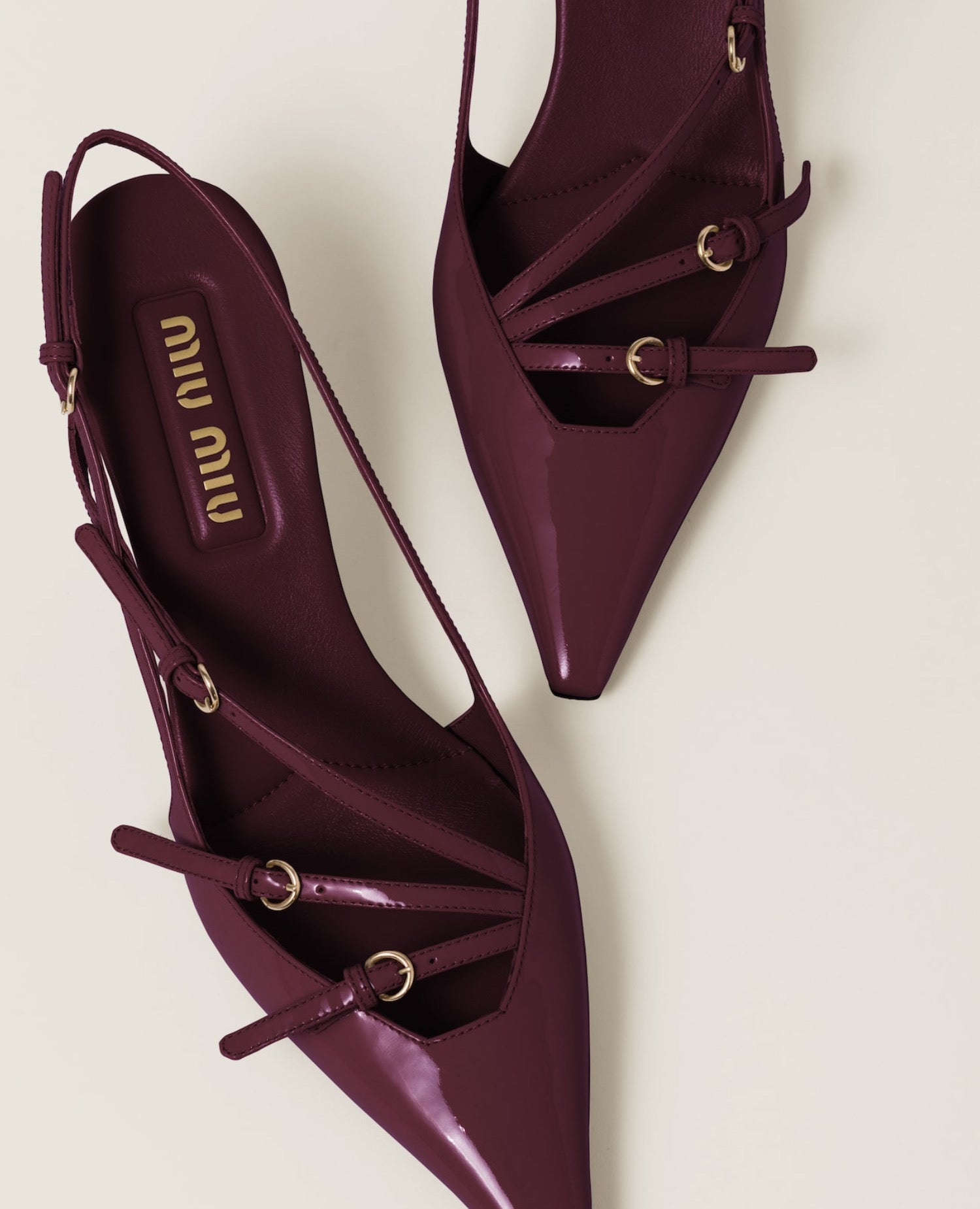 Miu Miu Patent leather slingbacks with buckles Crimson
