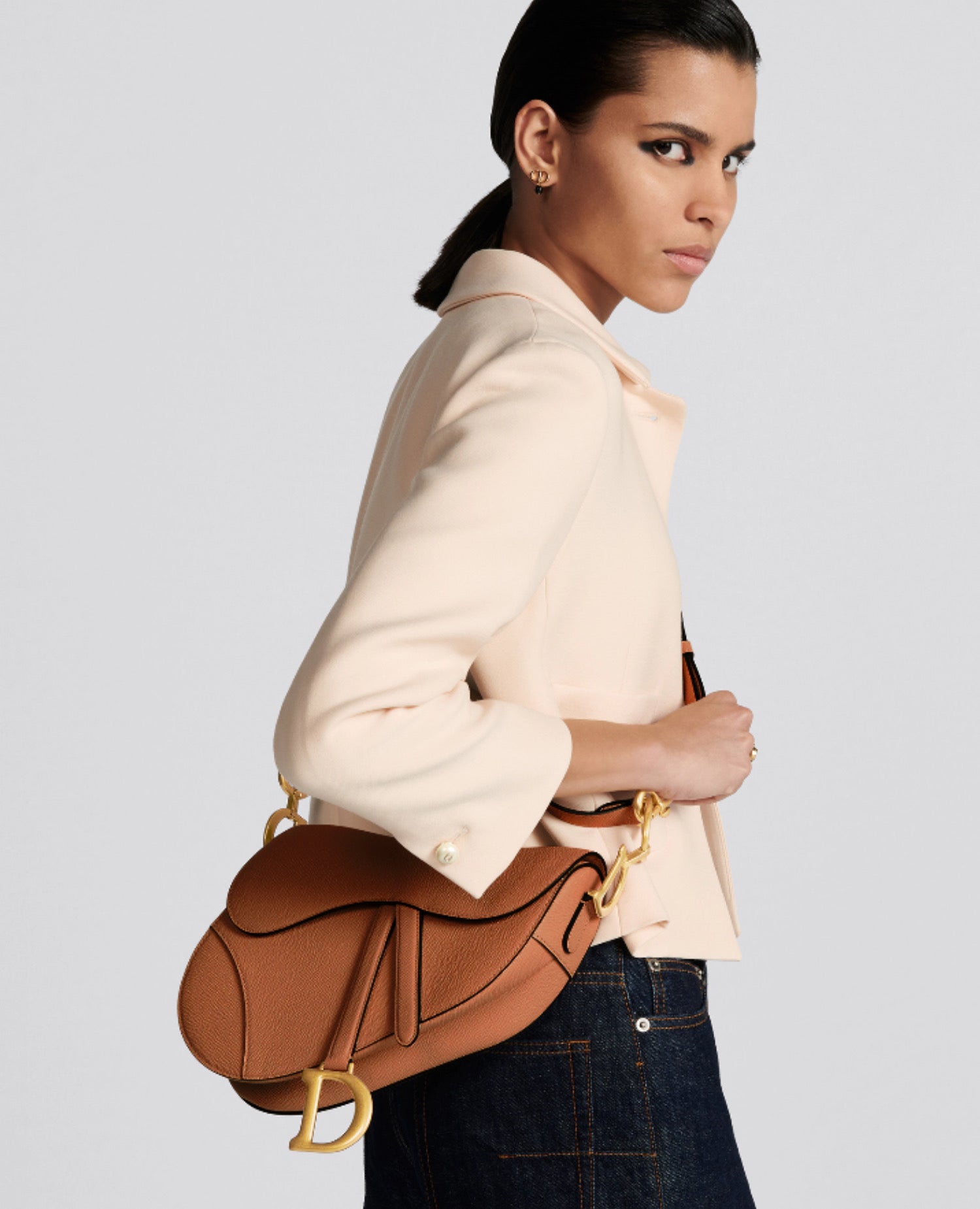 Christian Dior Saddle Bag With Strap Golden Saddle