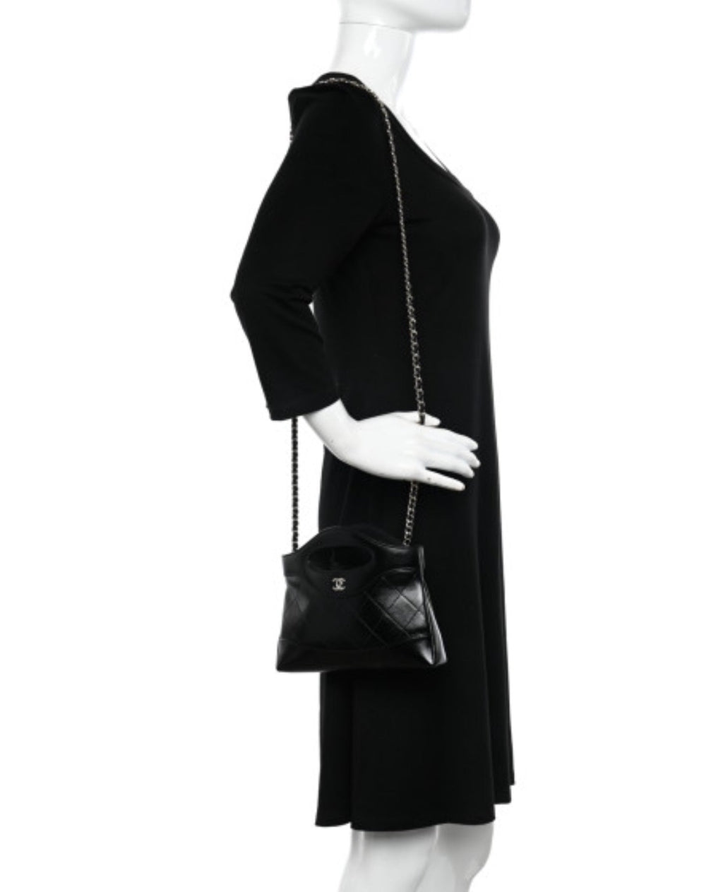 Coco Shiny Nano 31 Shopping Bag Calfskin Black