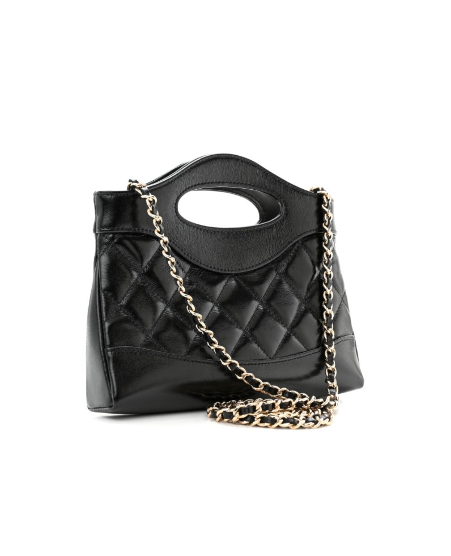 Coco Shiny Nano 31 Shopping Leather Bag Black