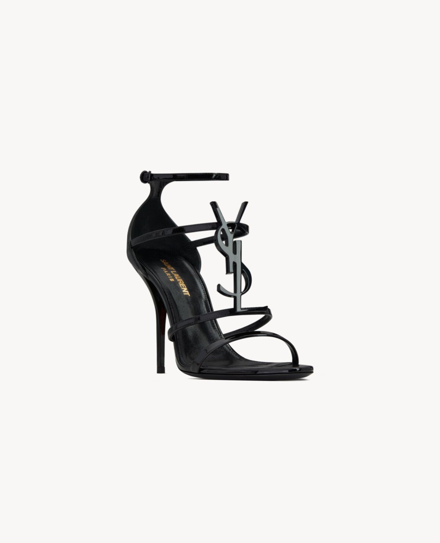 Saint Laurent Cassandra Sandals in Patent Leather Black