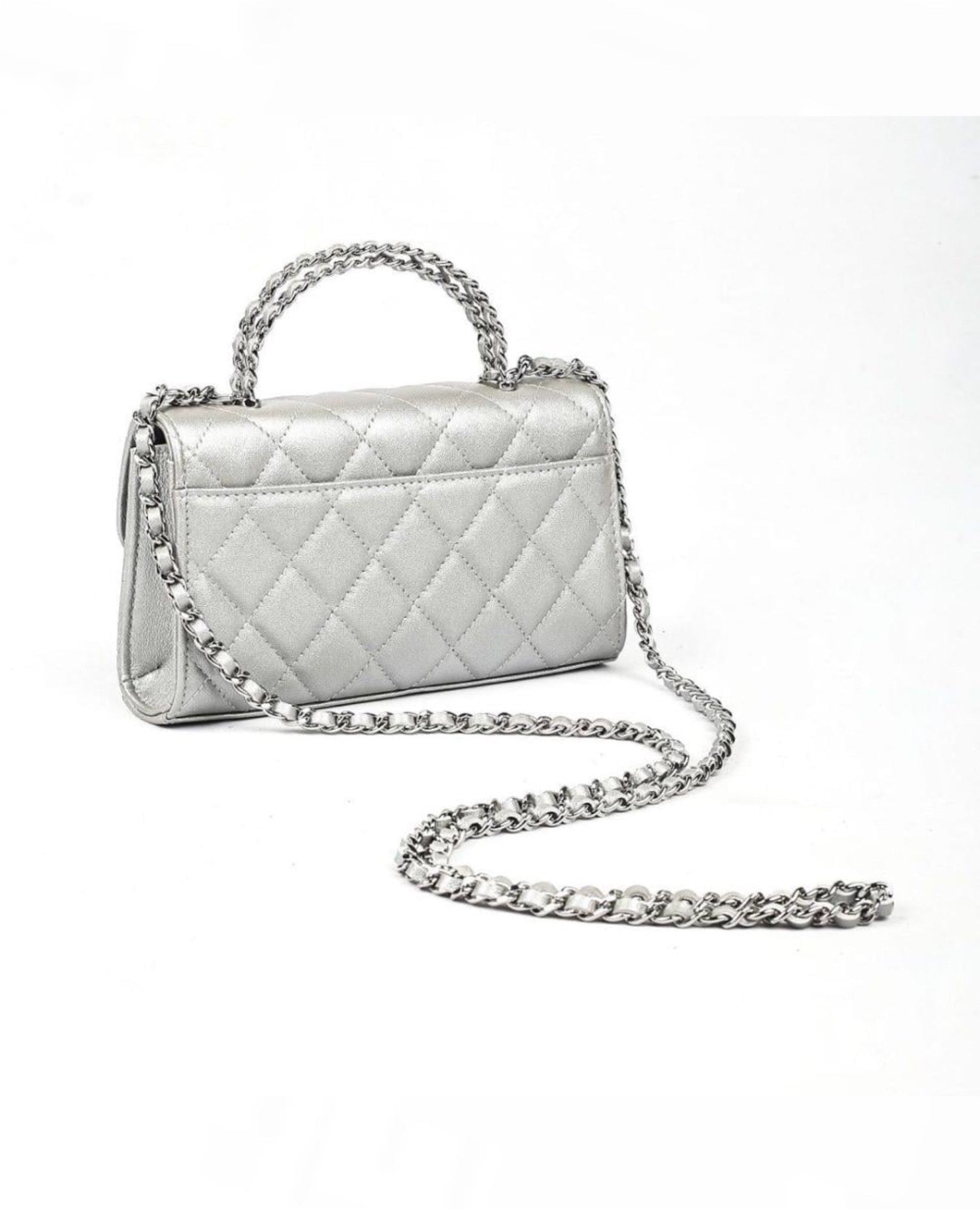 Coco Top Handle Phone Holder With Chain Silver