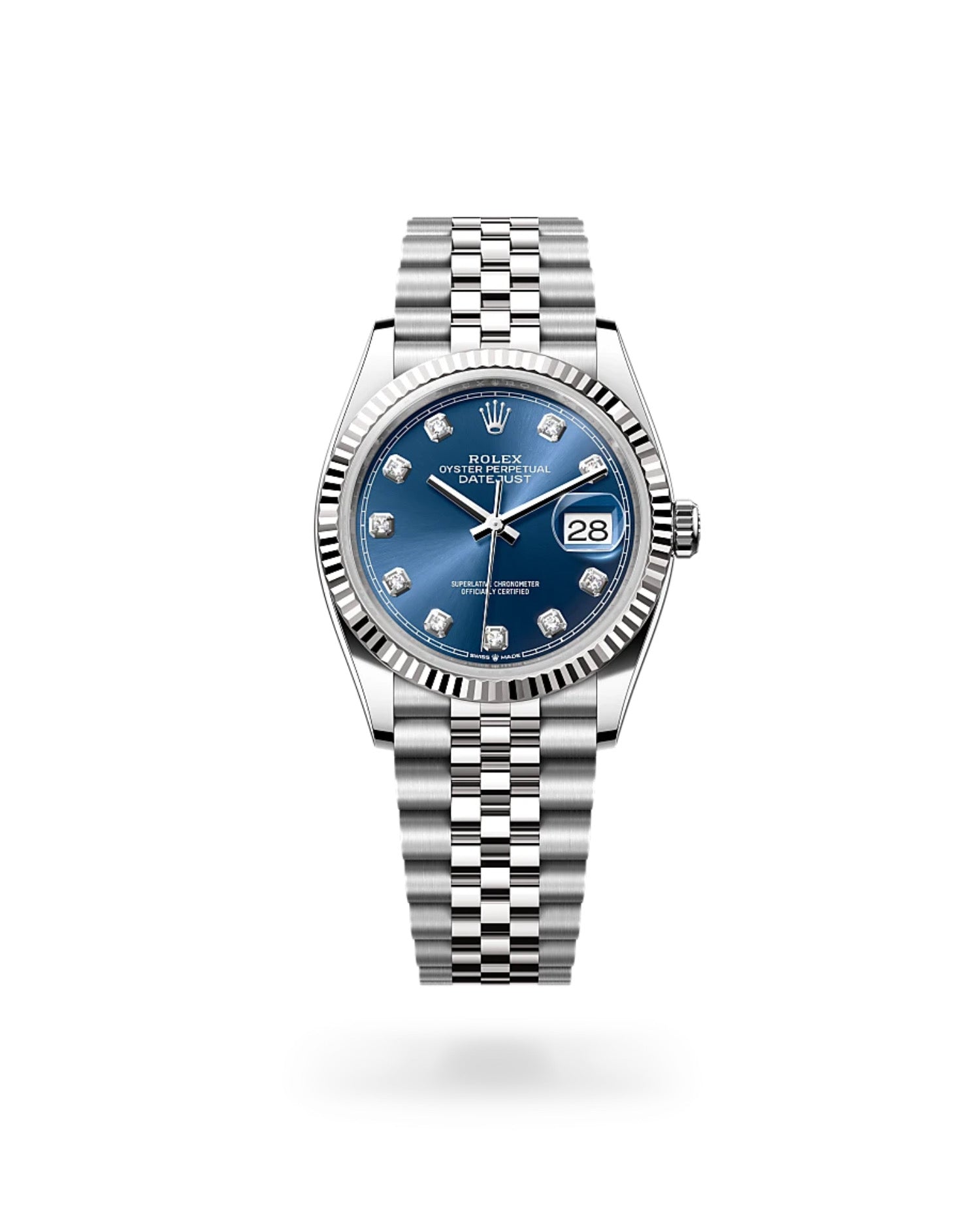 Rolex Datejust 31 Oyster, 31 mm, Oystersteel, white gold and diamonds, Blue Dial