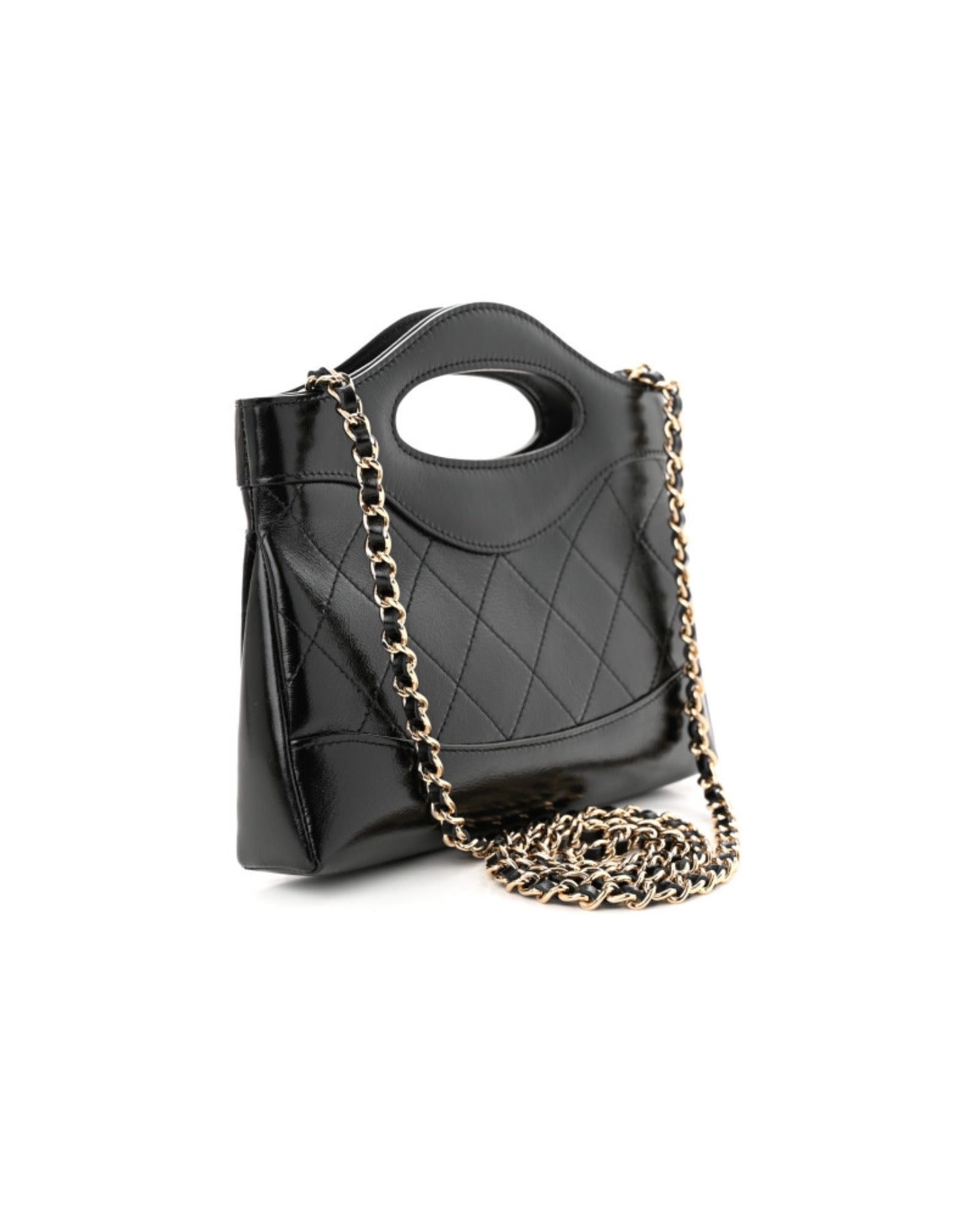 Coco Shiny Nano 31 Shopping Bag Calfskin Black