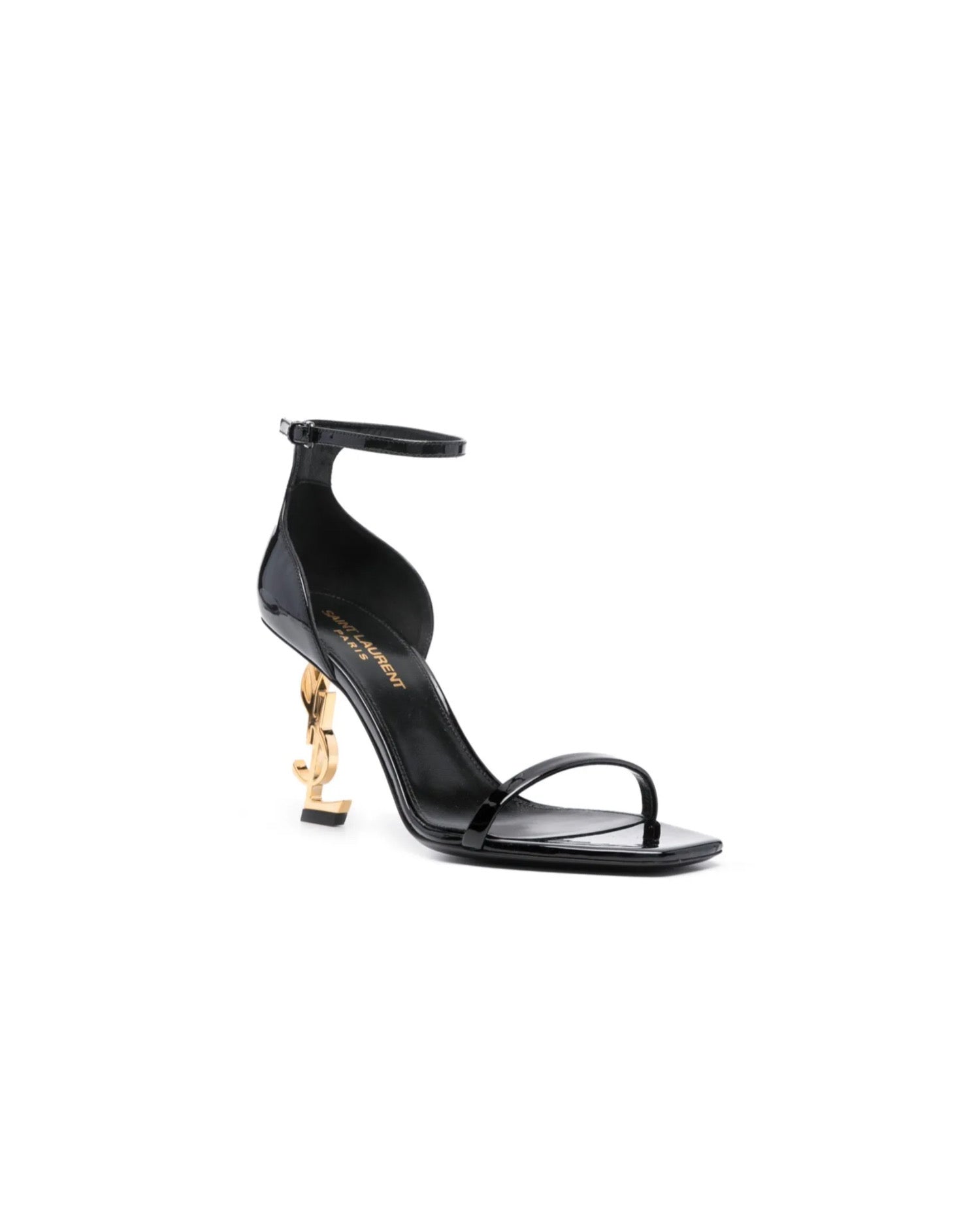 Saint Laurent Opyum Sandals in Patent Leather Gold Heel
