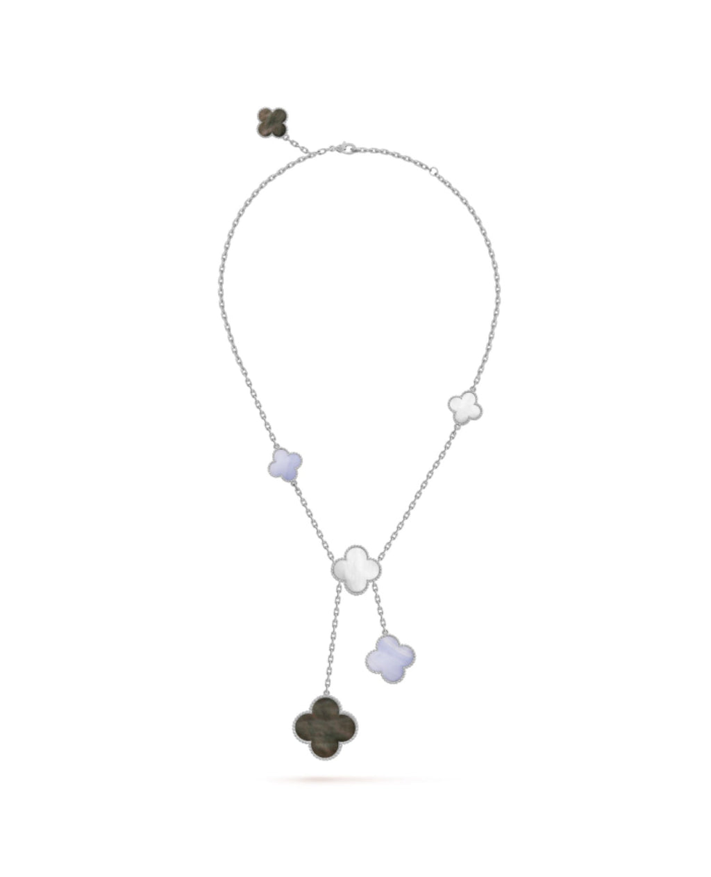 Van Cleef Magic Alhambra necklace, 6 motifs, white gold, Chalcedony, Mother-of-pearl