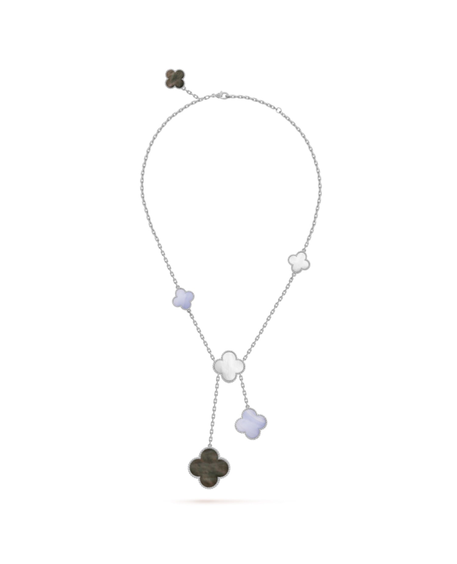 Van Cleef Magic Alhambra necklace, 6 motifs, white gold, Chalcedony, Mother-of-pearl