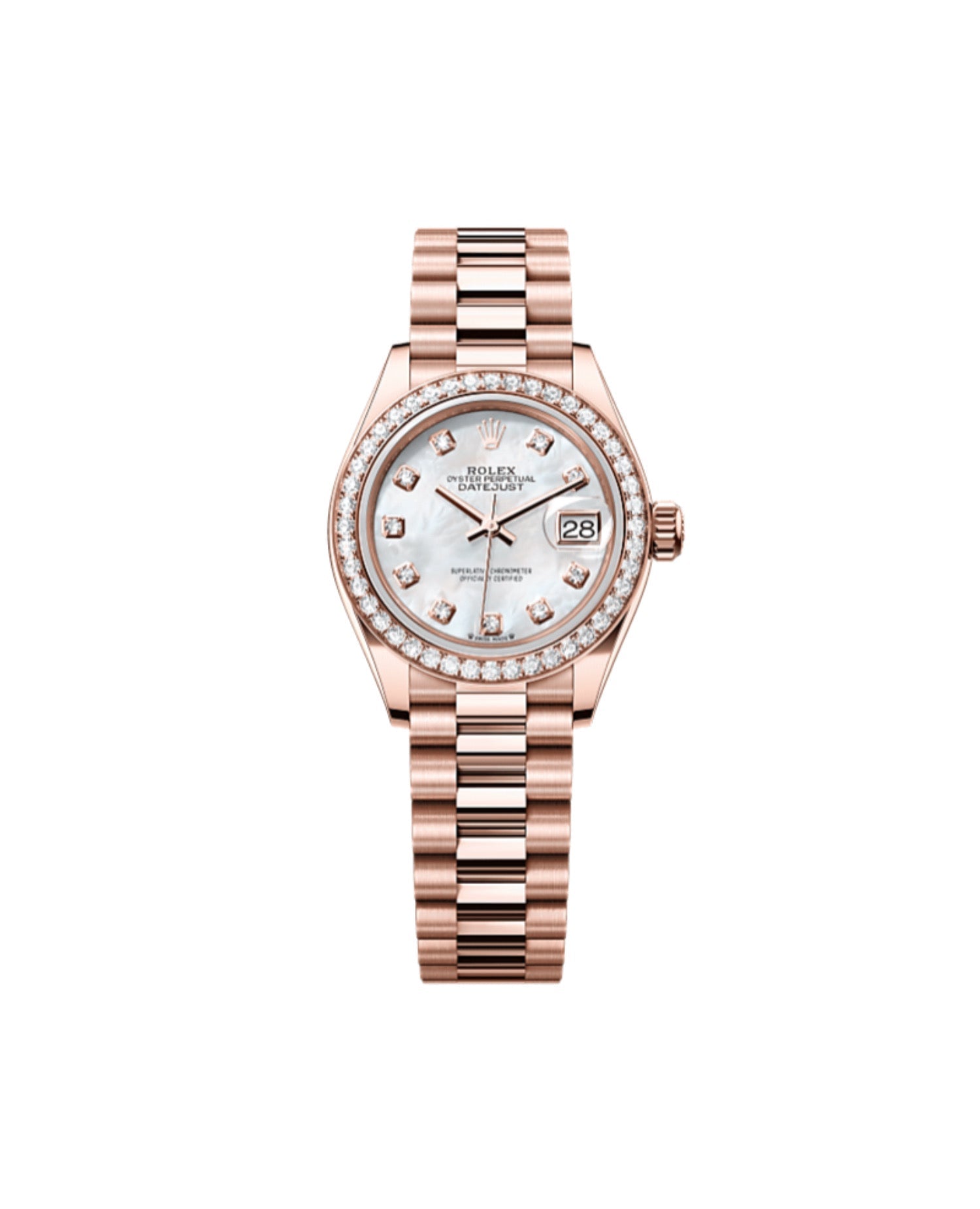 Rolex Lady-Datejust Oyster, 28 mm, Everose gold and diamonds, Mother-Of-Pearl
