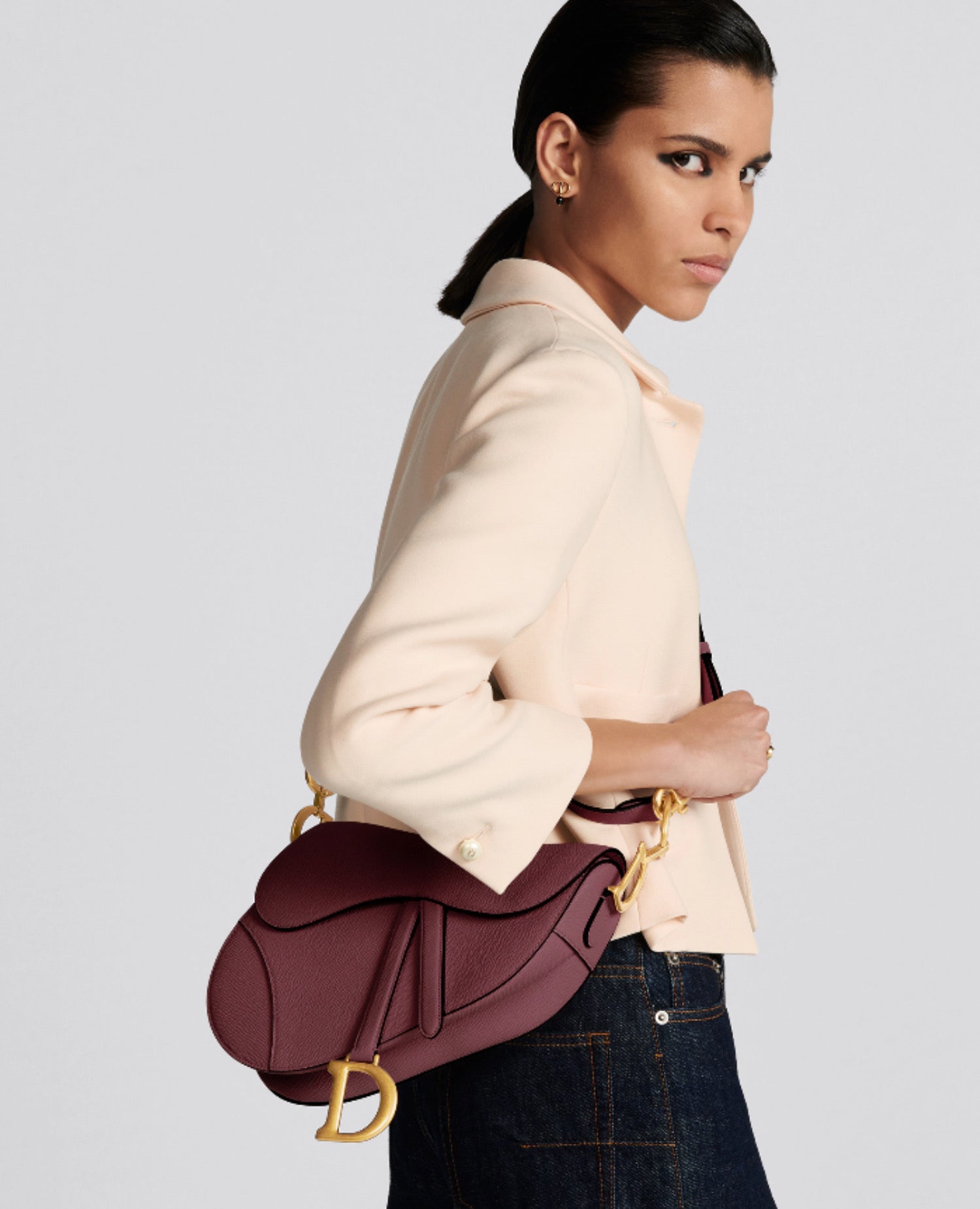 Christian Dior Saddle Bag with Strap Burgundy