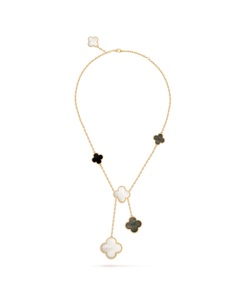 Van Cleef Magic Alhambra necklace, 6 motifs, yellow gold, Mother-of-pearl, Onyx