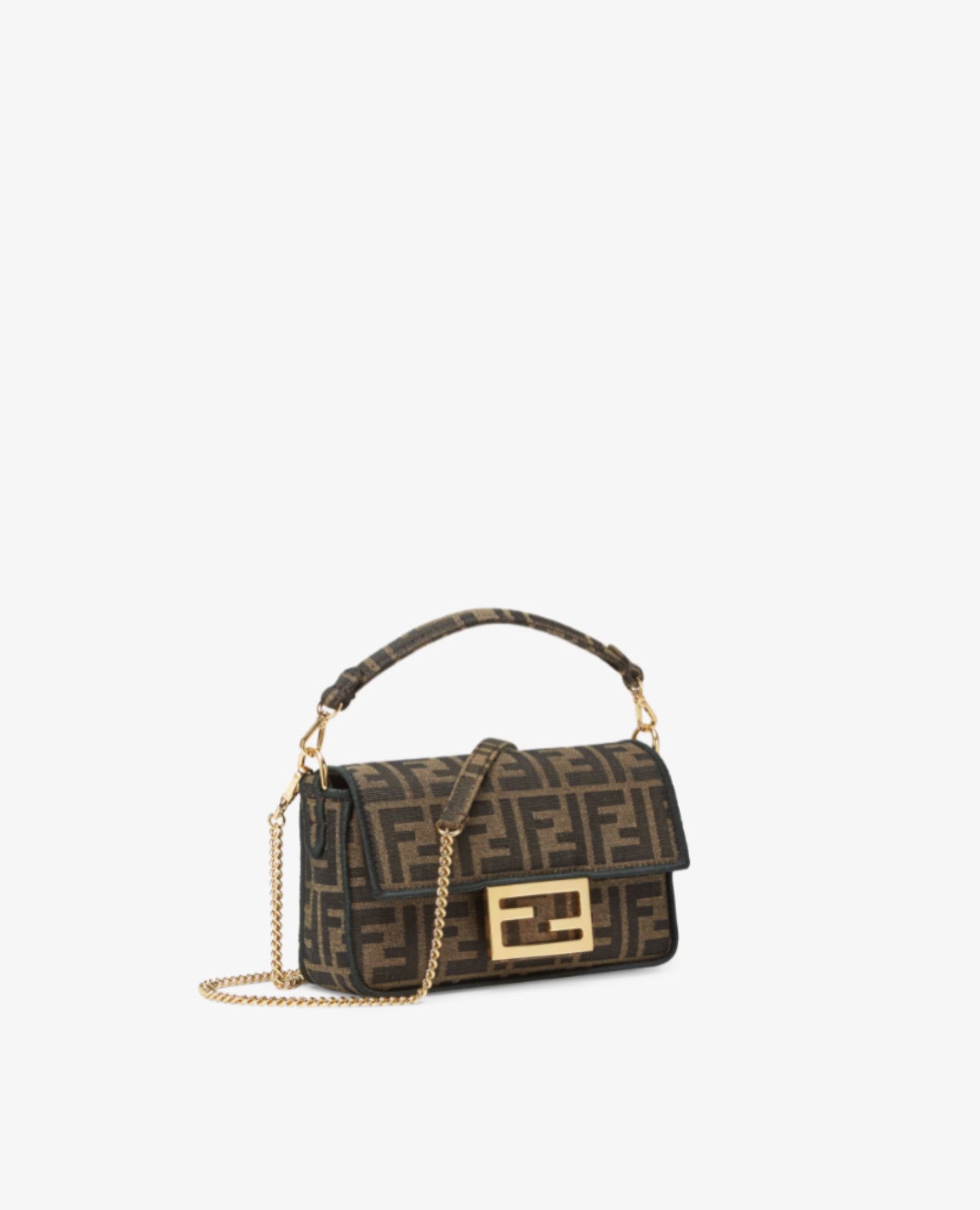 Baguette Mini Fendi Brown FF Jacquard Fabric Bag