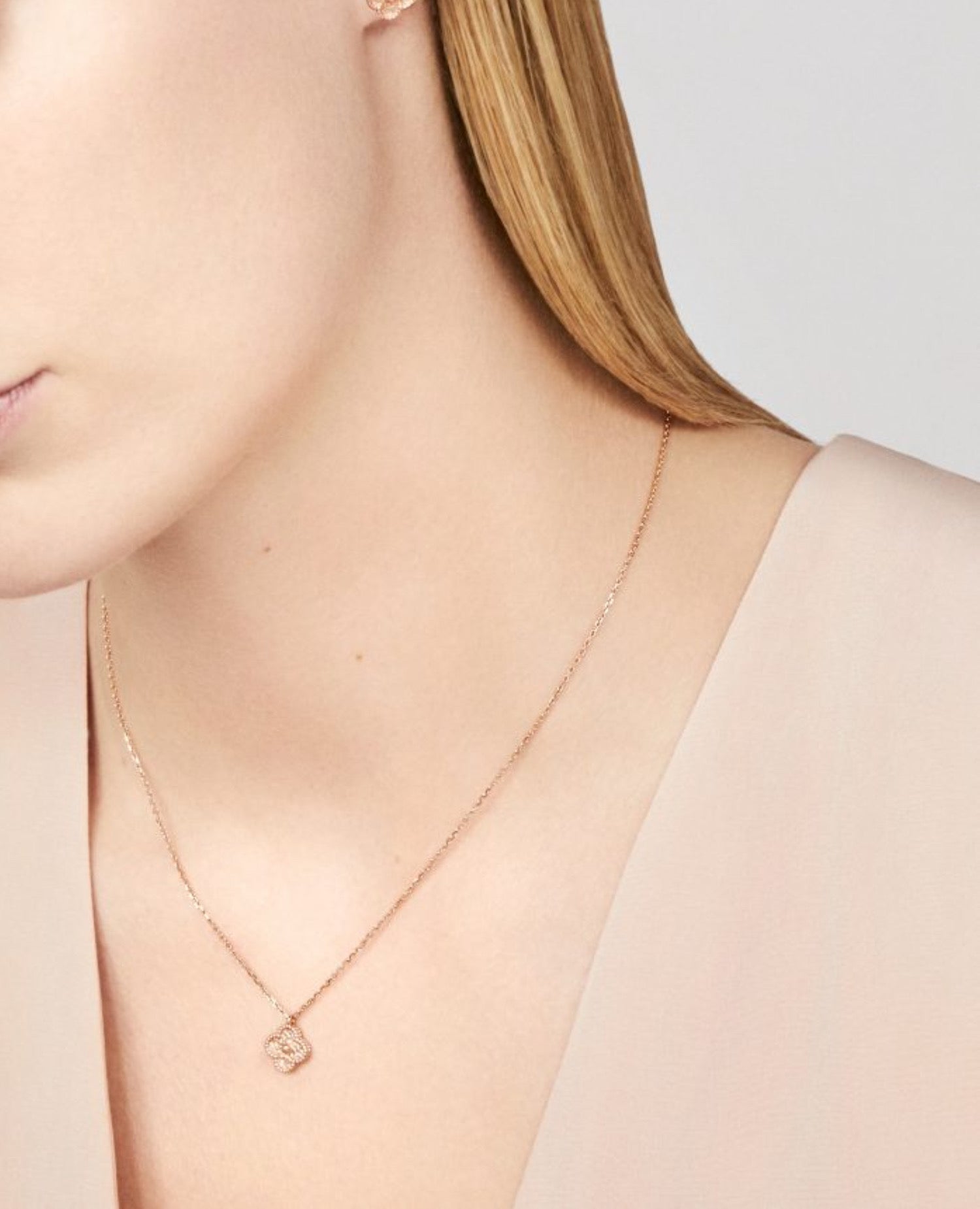 Van Cleef Sweet Alhambra Necklace, Rose Gold