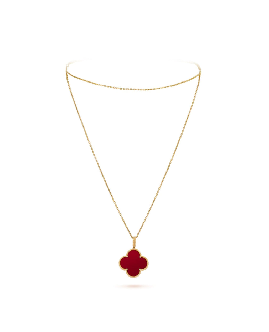 Van Cleef Magic Alhambra long necklace, 1 motif, yellow gold, Carnelian