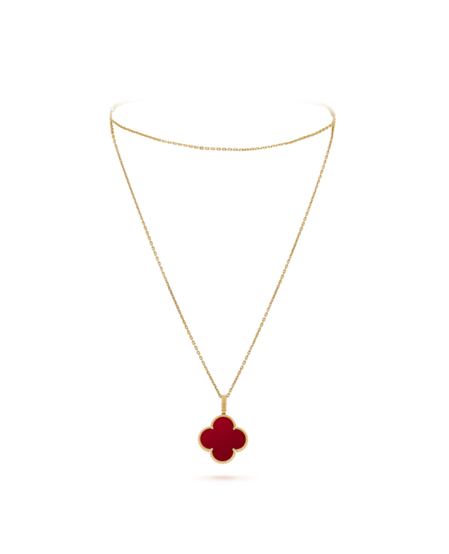 Van Cleef Magic Alhambra long necklace, 1 motif, yellow gold, Carnelian