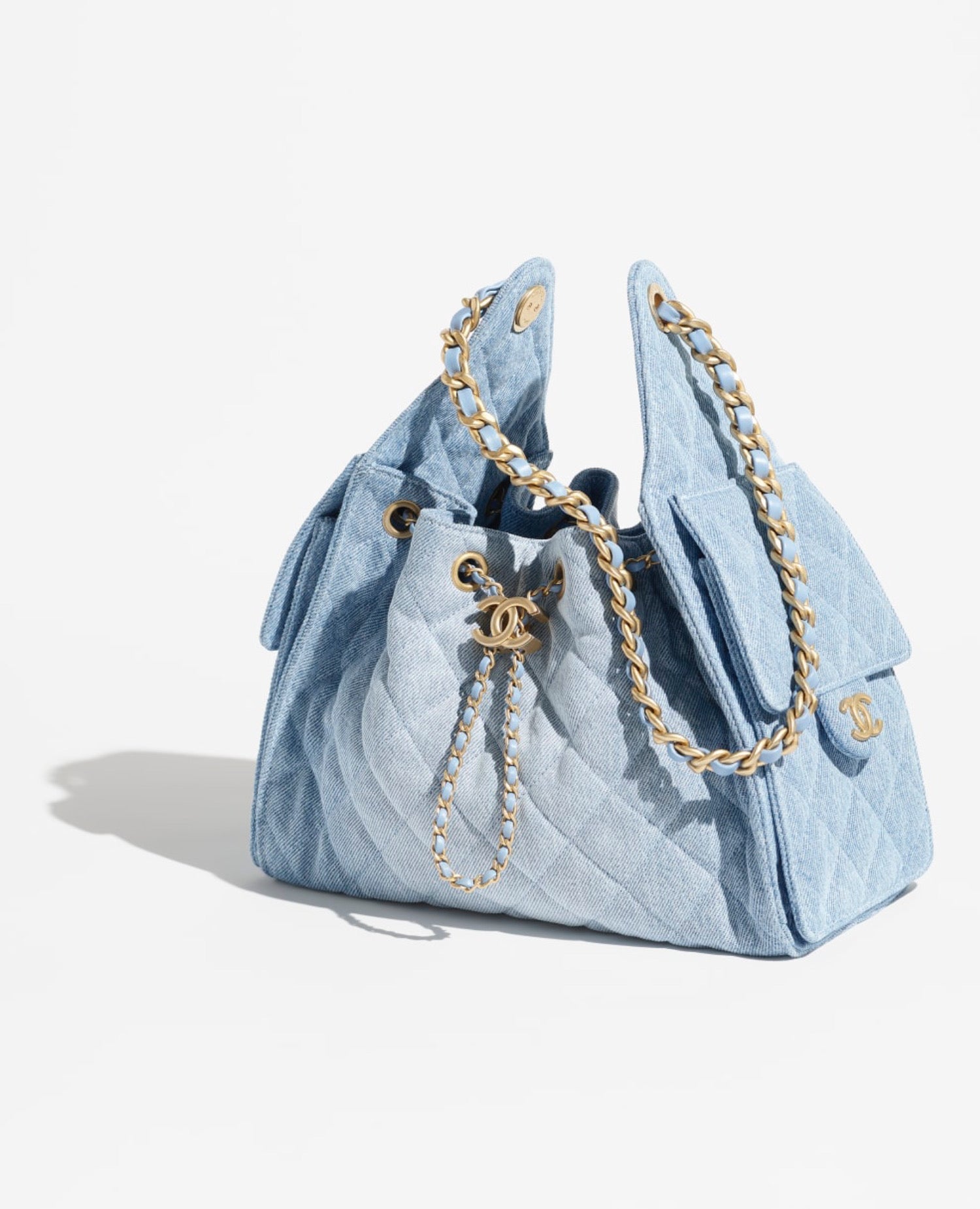 Coco 25 Small Handbag Washed Denim & Gold-Tone Metal Blue