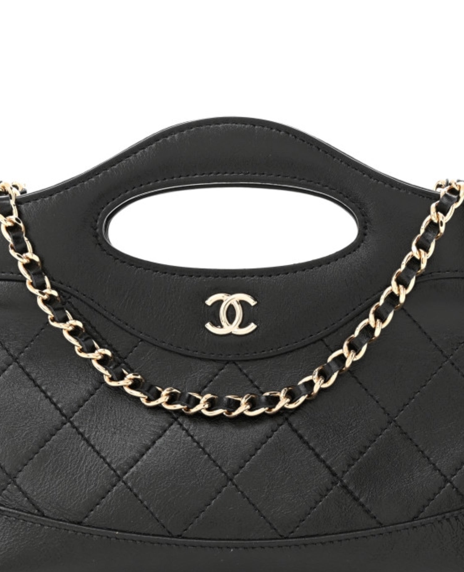 Coco Shiny Nano 31 Shopping Bag Calfskin Black