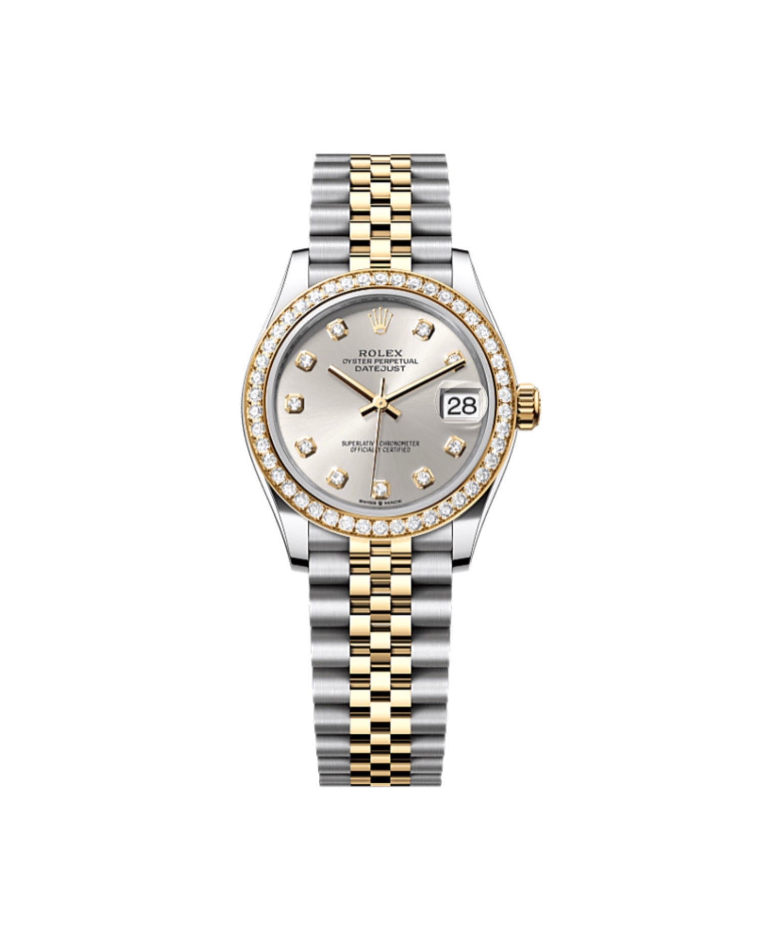 Rolex Datejust 31 Oyster, 31 mm, Oystersteel, yellow gold and diamonds, Silver Diamond-Set