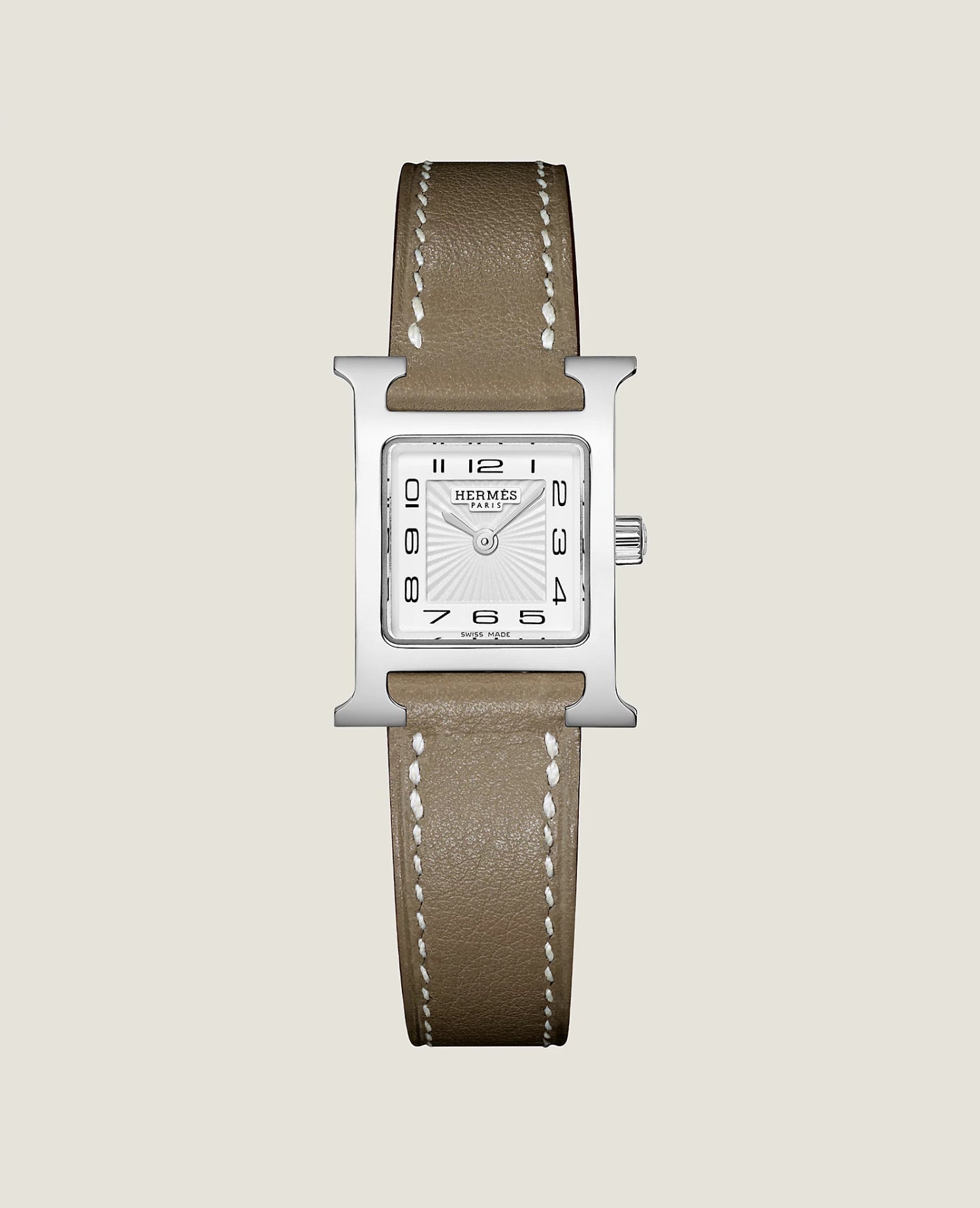 Hermès Heure H watch, Mini model, 21 mm, Silver , Etoup Swift