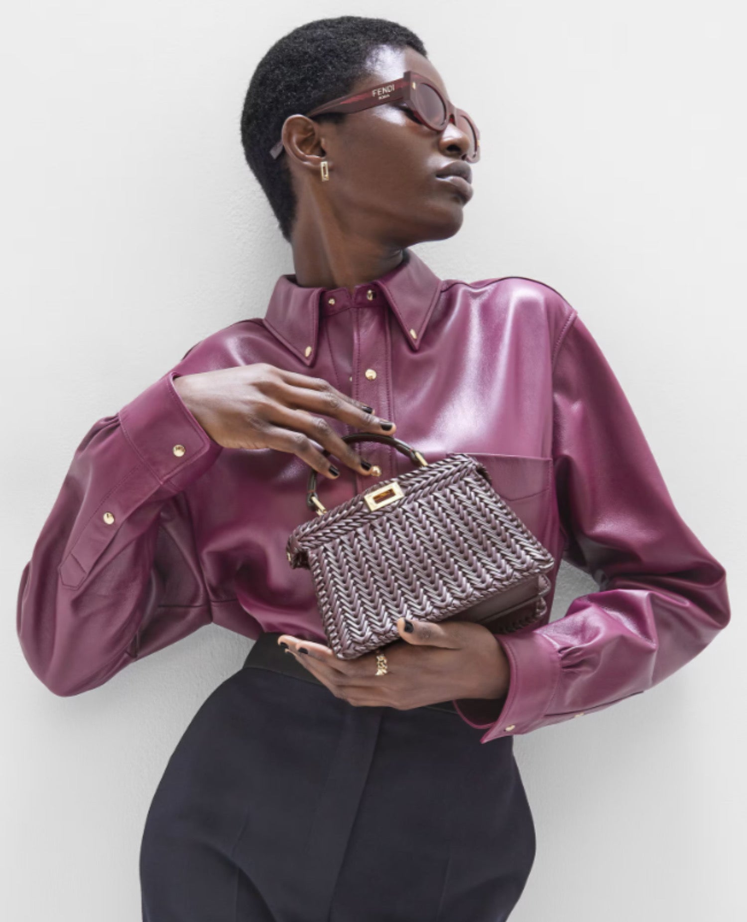 Fendi Peekaboo ISeeU Petite Burgundy interlace leather bag